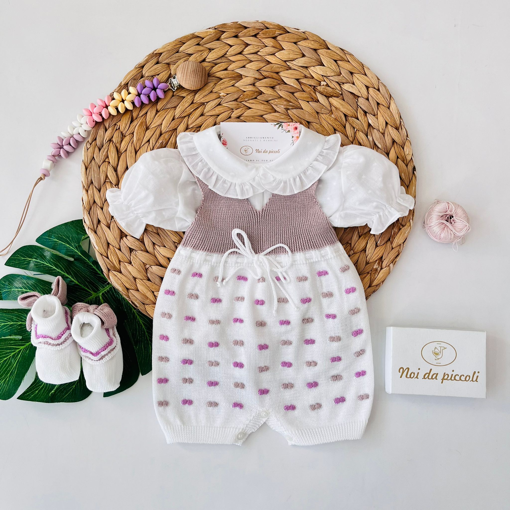 SALOPETTE CON BABBUCCE 100% FILO DI COTONE CICLAMINO MARSALA - Noi da piccoli