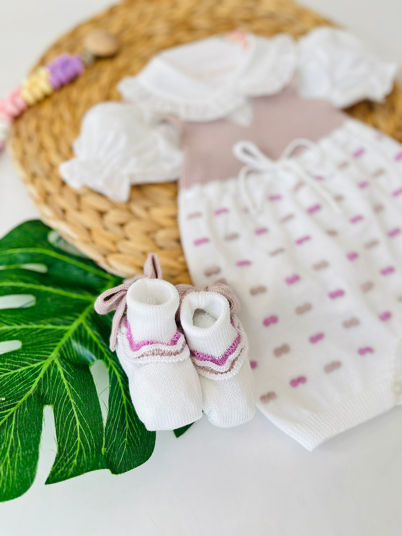 SALOPETTE CON BABBUCCE 100% FILO DI COTONE CICLAMINO MARSALA - Noi da piccoli