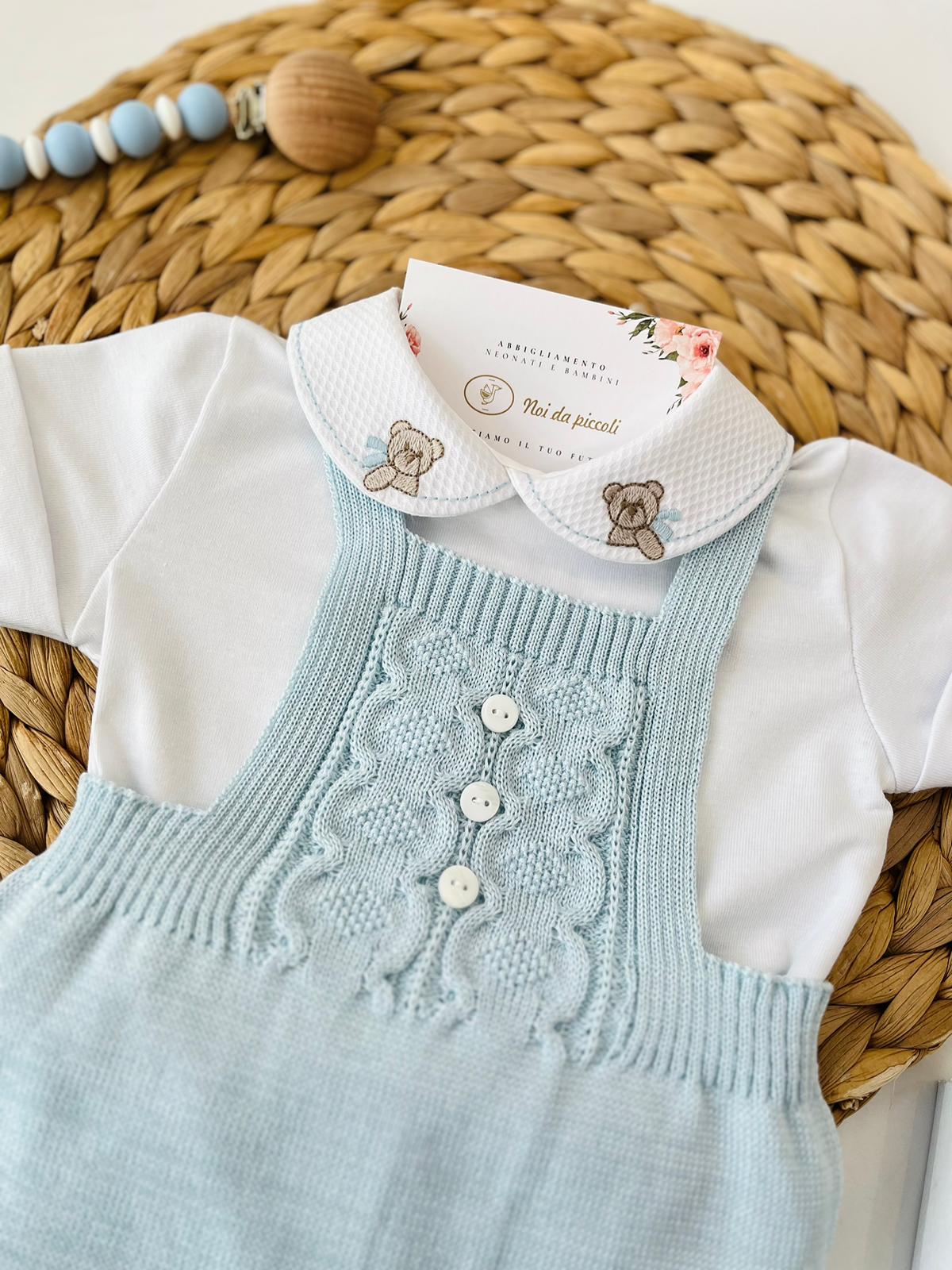 SALOPETTE CON BABBUCCE 100% FILO DI COTONE CIELO NOCE - Noi da piccoli