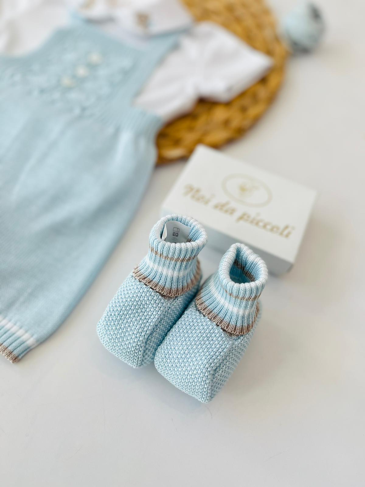 SALOPETTE CON BABBUCCE 100% FILO DI COTONE CIELO NOCE - Noi da piccoli