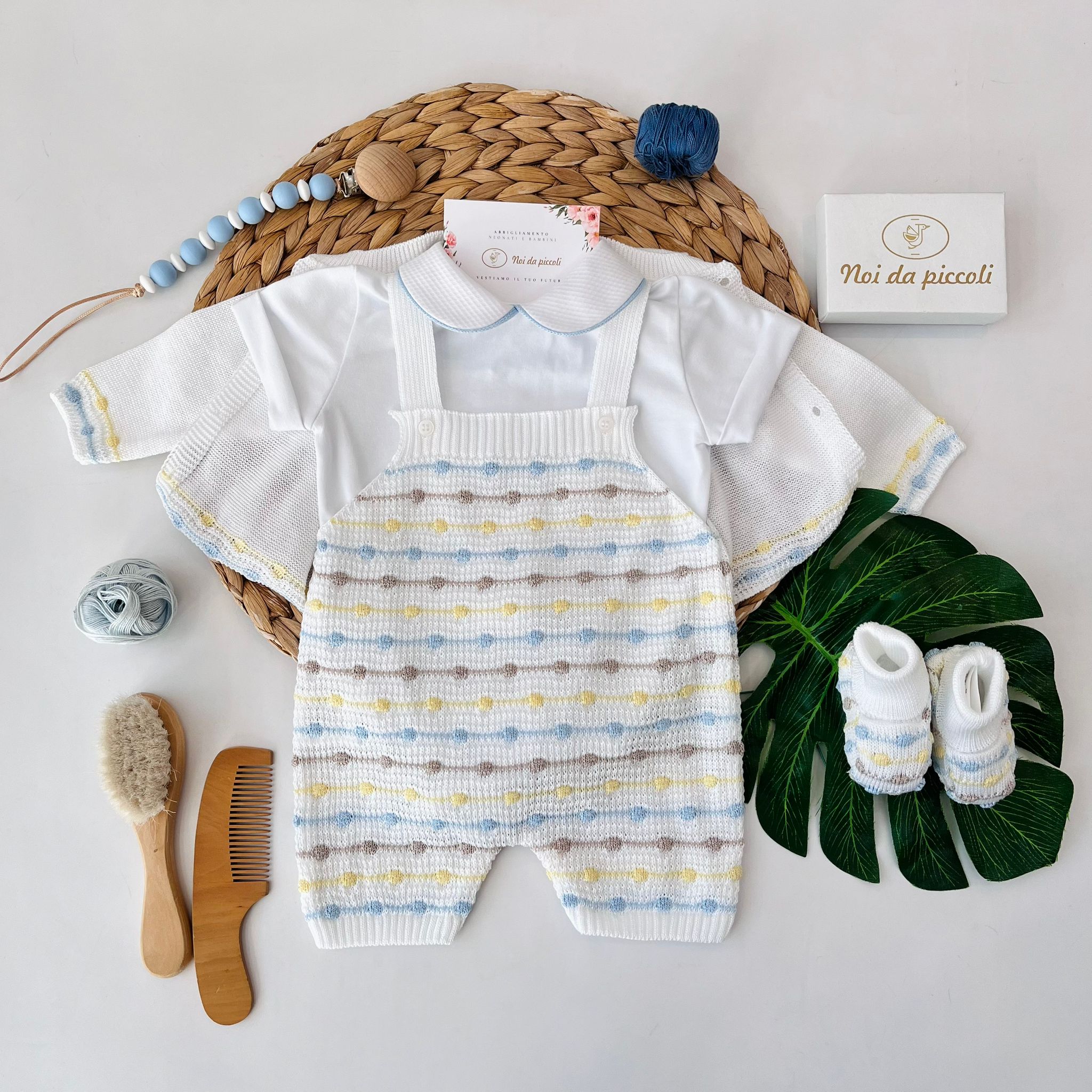 SALOPETTE CON BABBUCCE 100% FILO DI COTONE POLVERE MULTICOLOR - Noi da piccoli