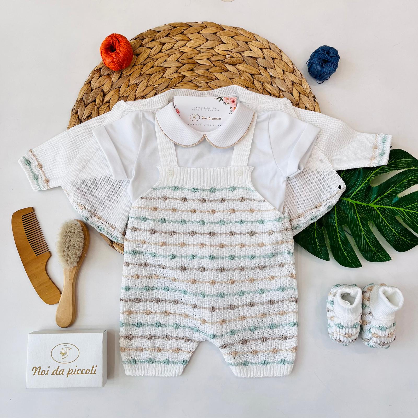 SALOPETTE CON BABBUCCE 100% FILO DI COTONE SALVIA MULTICOLOR - Noi da piccoli