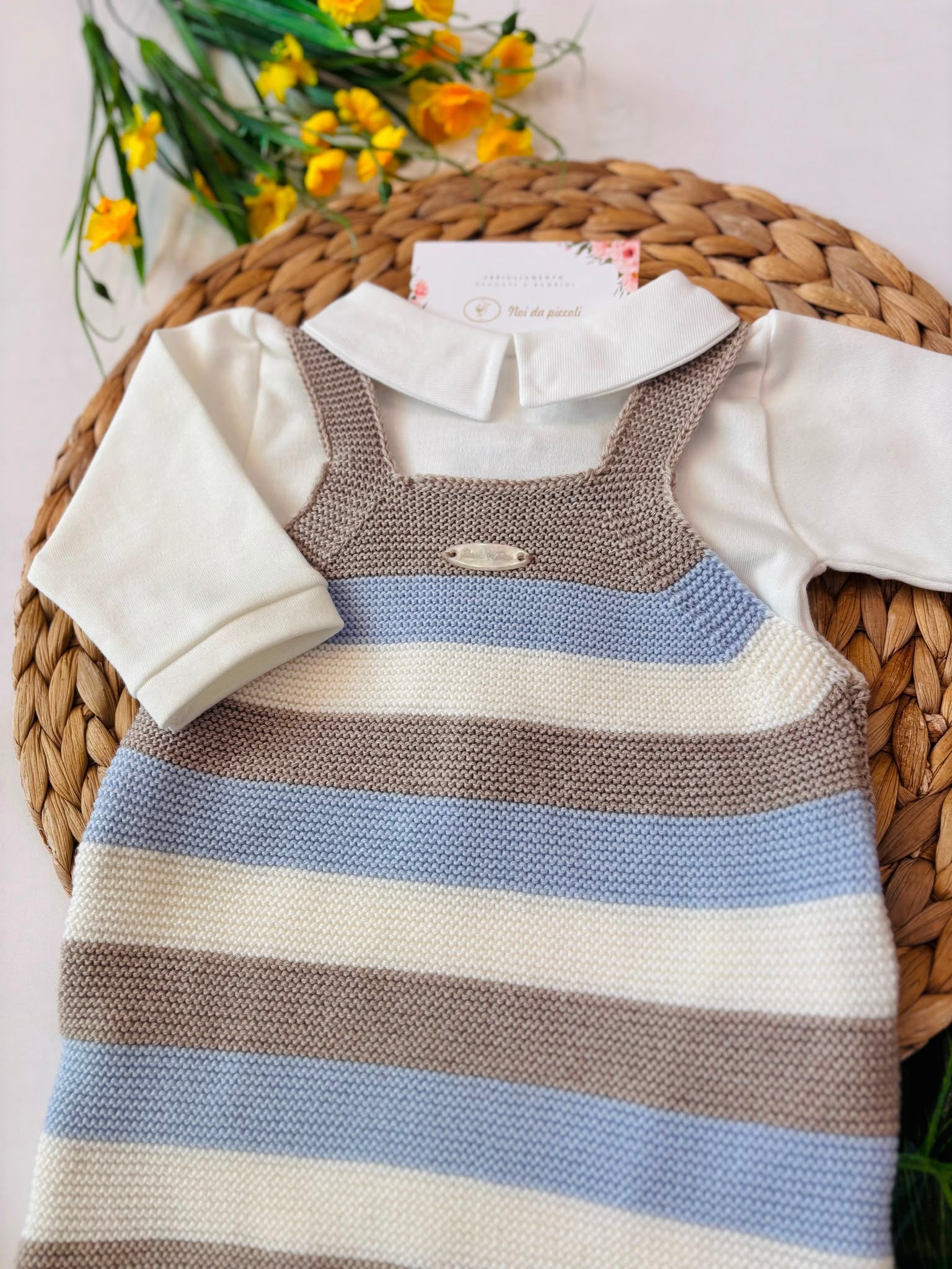 SALOPETTE CON BABBUCCE 100% IN LANA MERINO EXTRAFINE BEIGE - Noi da piccoli