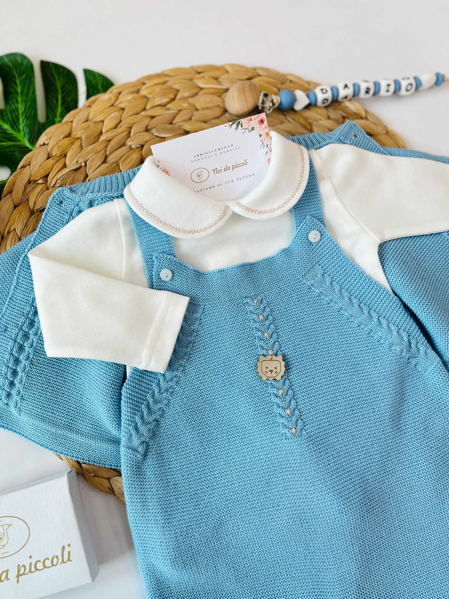 SALOPETTE CON BABBUCCE 100% LANA AZZURRO PUGLIA CAMMELLO - Noi da piccoli