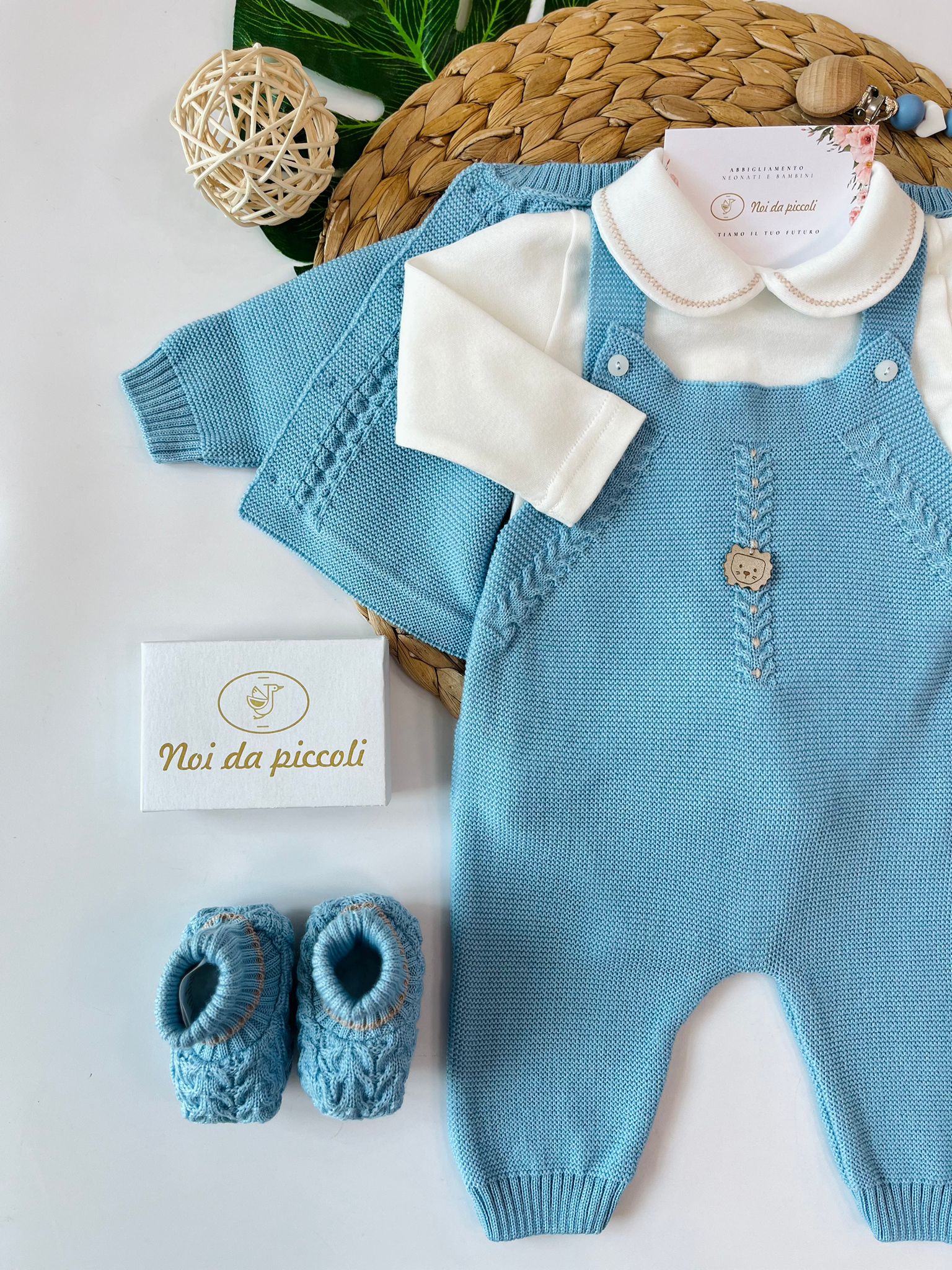 SALOPETTE CON BABBUCCE 100% LANA AZZURRO PUGLIA CAMMELLO - Noi da piccoli