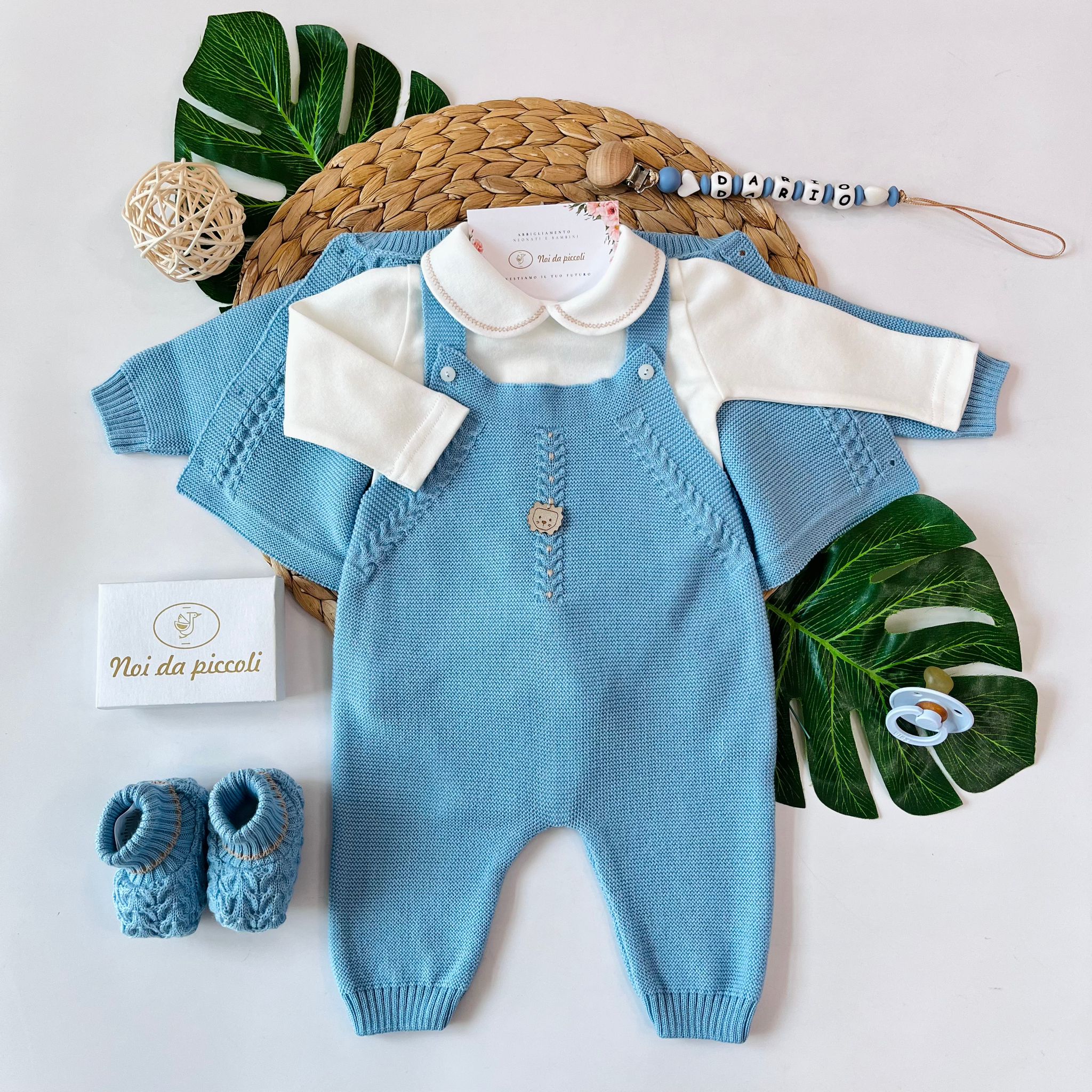 SALOPETTE CON BABBUCCE 100% LANA AZZURRO PUGLIA CAMMELLO - Noi da piccoli