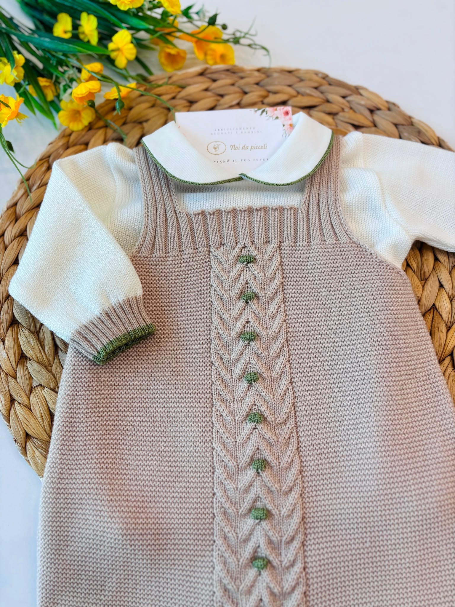 SALOPETTE CON BABBUCCE 100% LANA BEIGE - Noi da piccoli