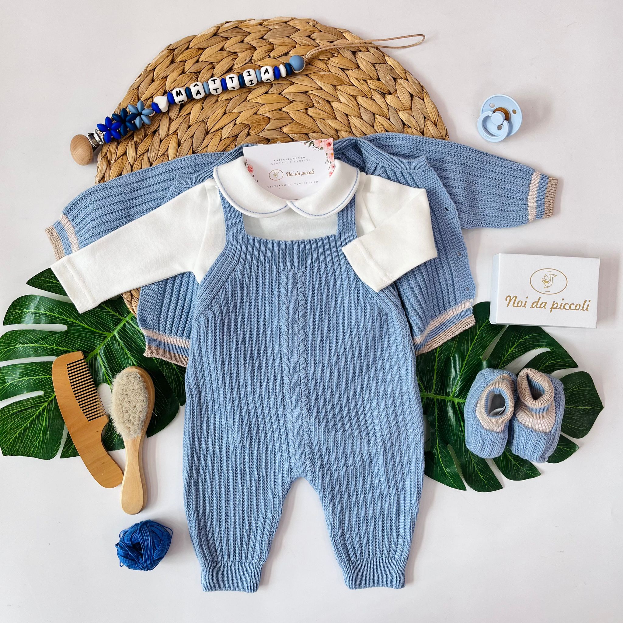 SALOPETTE CON BABBUCCE 100% LANA CIELO POLVERE NATURALBIO - Noi da piccoli