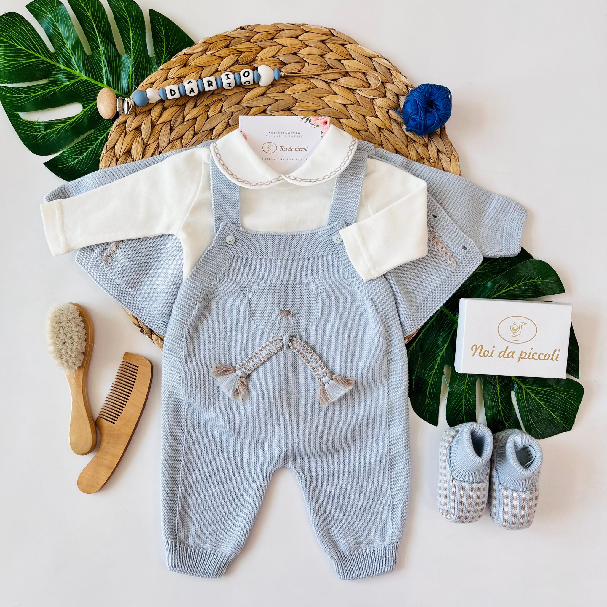 SALOPETTE CON BABBUCCE 100% LANA CIELO TORTORA - Noi da piccoli