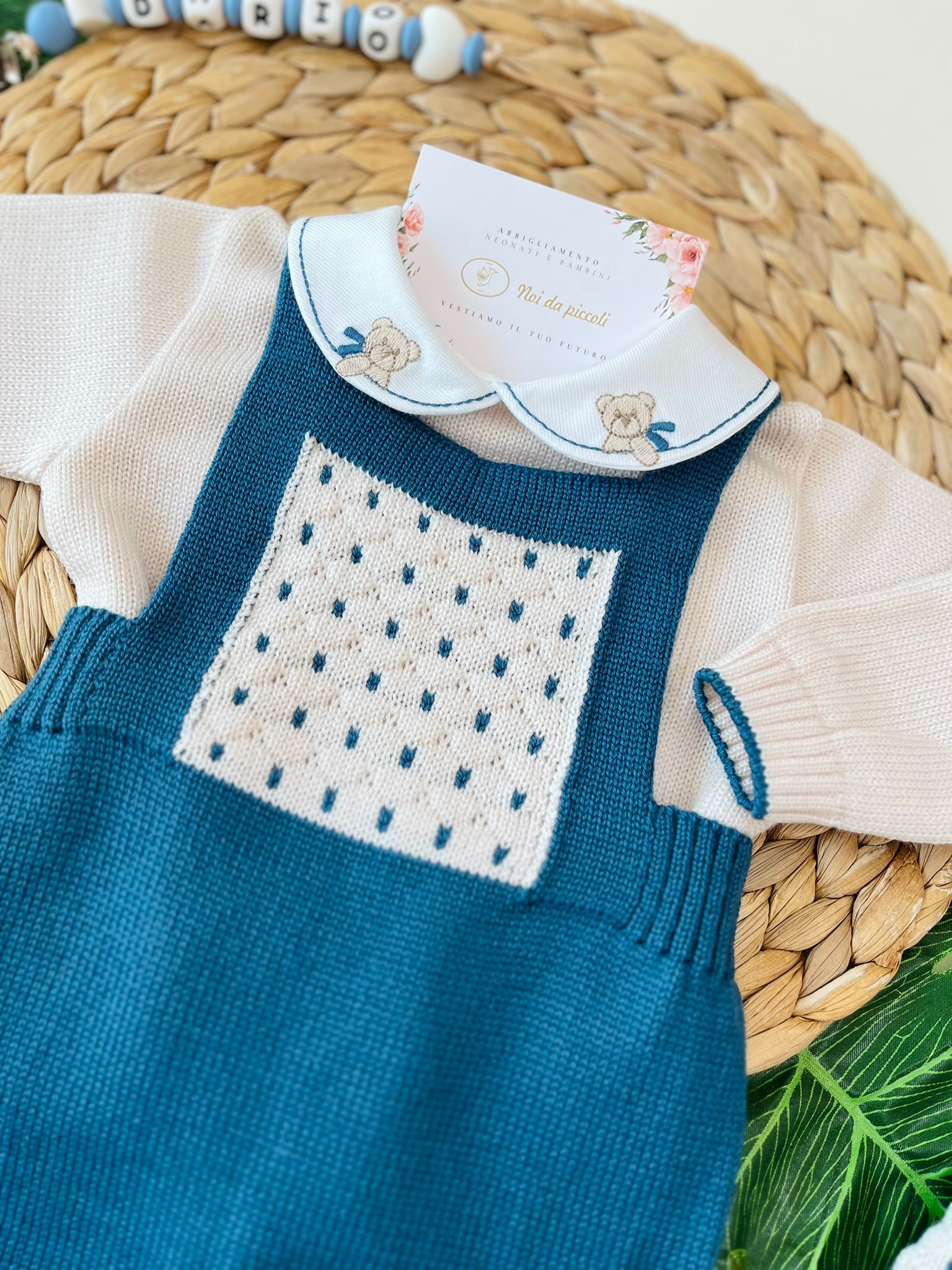 SALOPETTE CON BABBUCCE 100% LANA NATURALBIO ZAFFIRO - Noi da piccoli