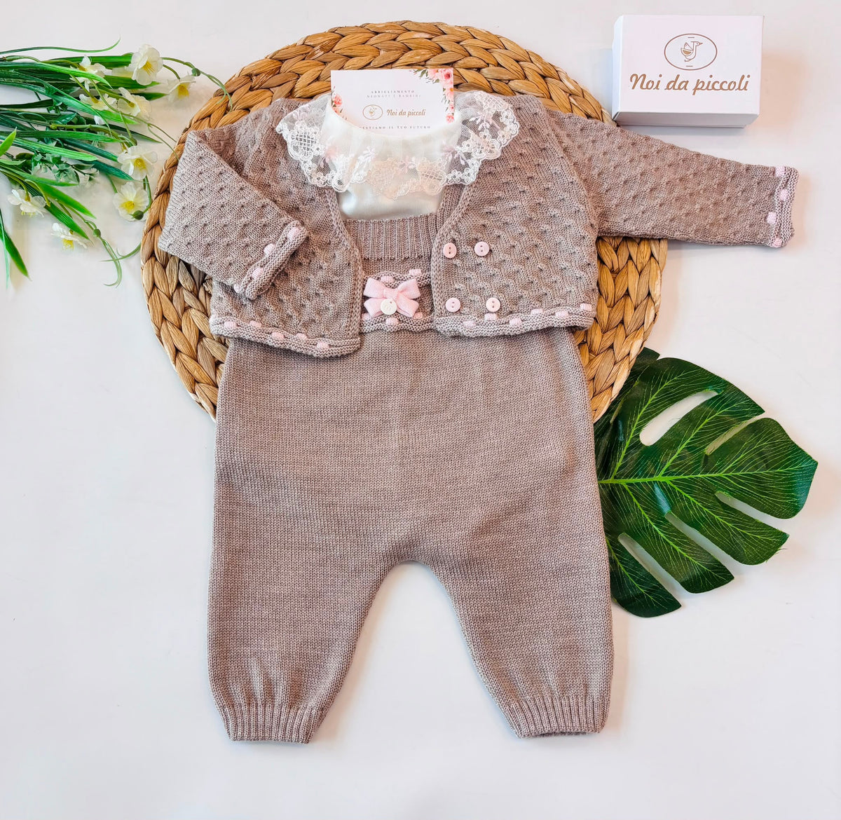 Salopette con Babbucce 100% Lana Tortora Marlù - Noi da piccoli