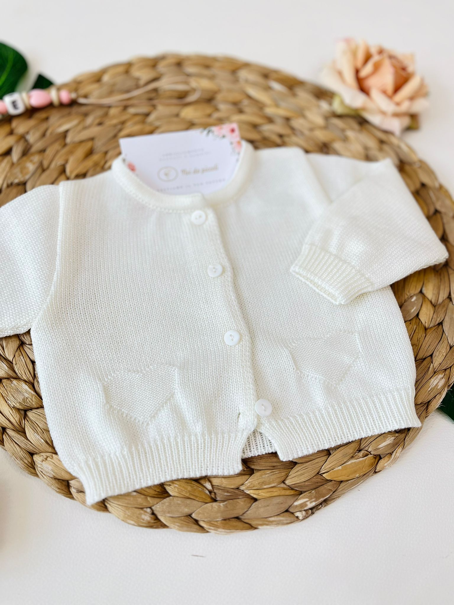 SALOPETTE CON BABBUCCE 100% LANA VANIGLIA ROSA PESCO - Noi da piccoli