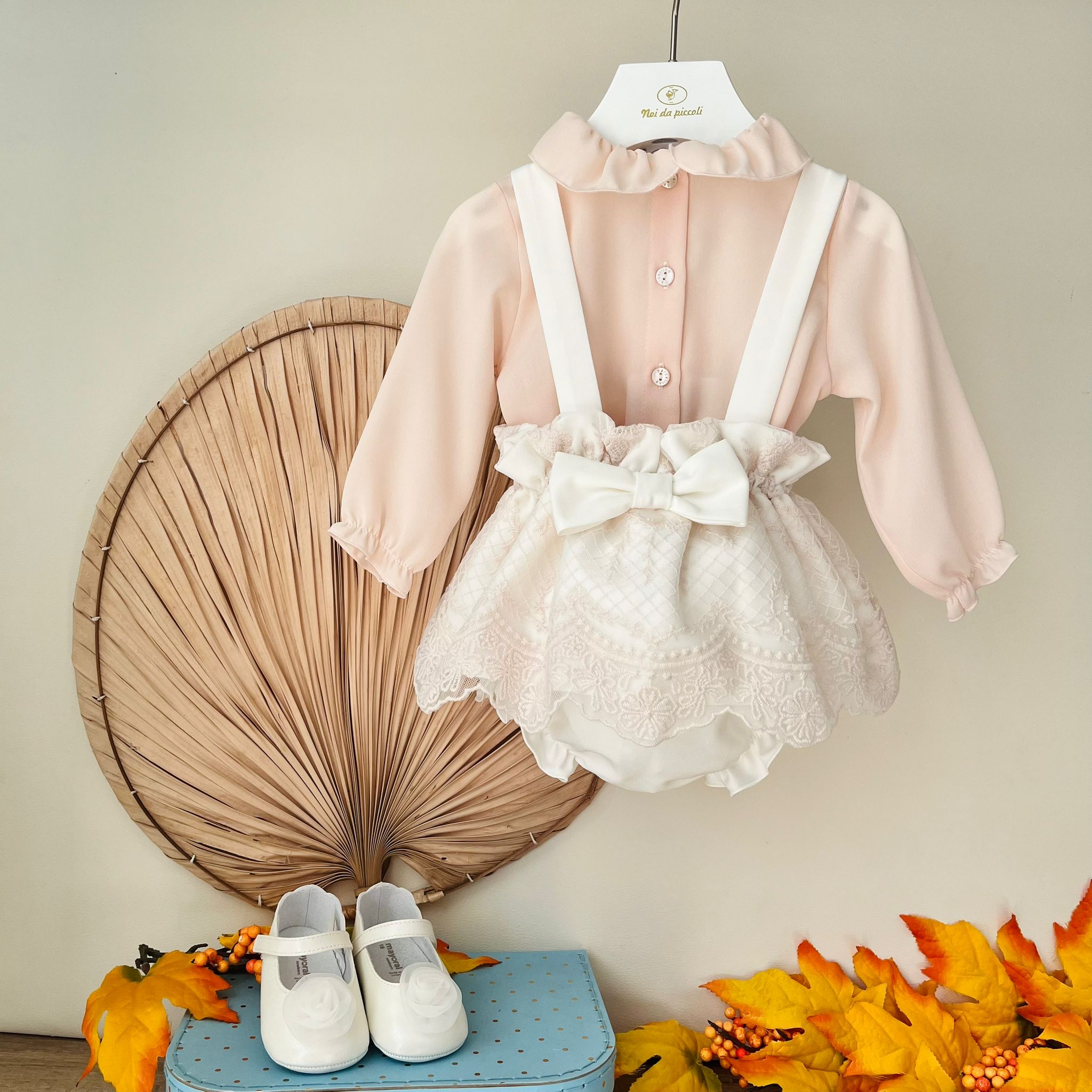 SALOPETTE CON BLUSA A BODY COTONE CALDO ROSA E PANNA - Noi da piccoli