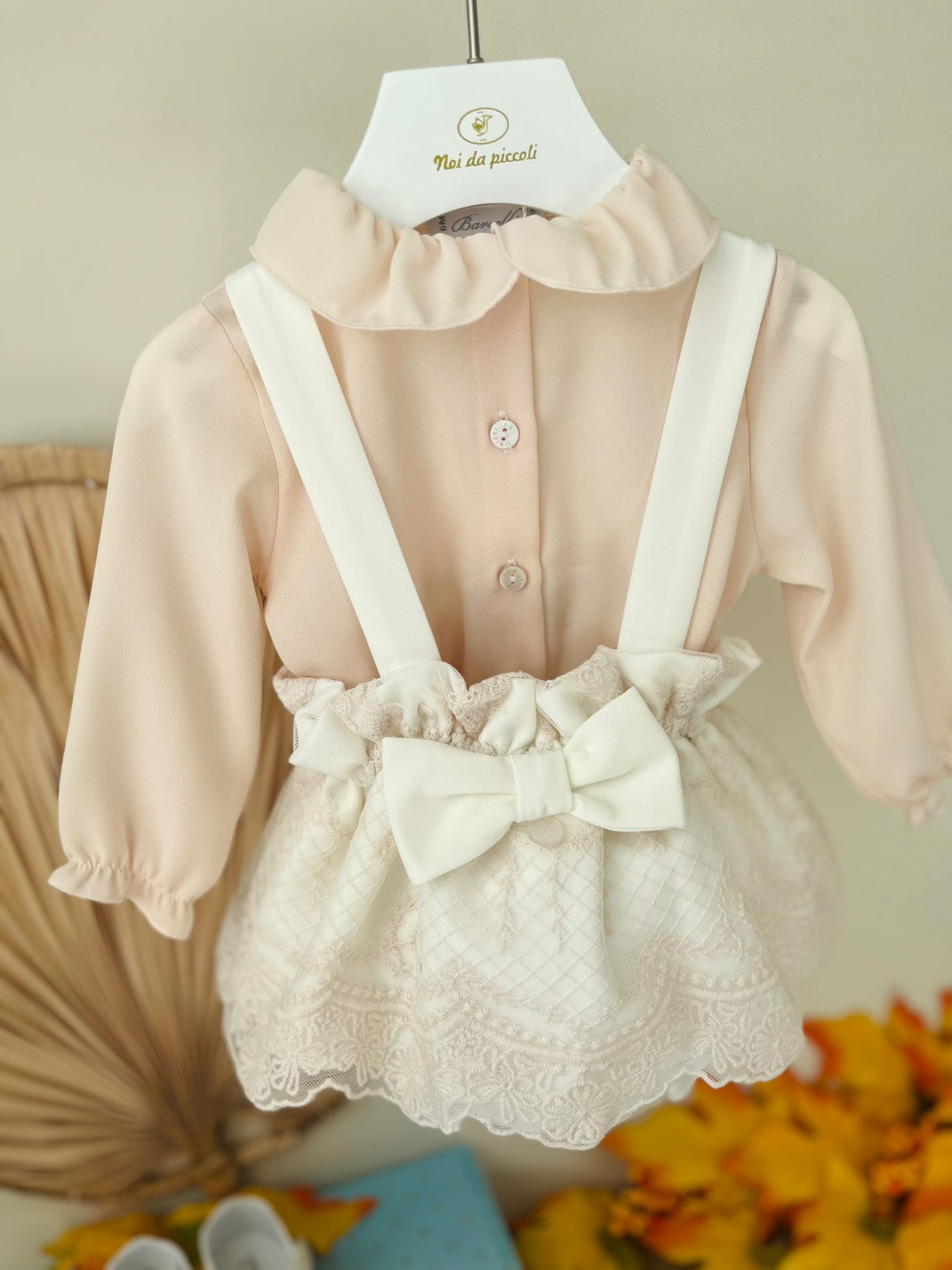 SALOPETTE CON BLUSA A BODY COTONE CALDO ROSA E PANNA - Noi da piccoli