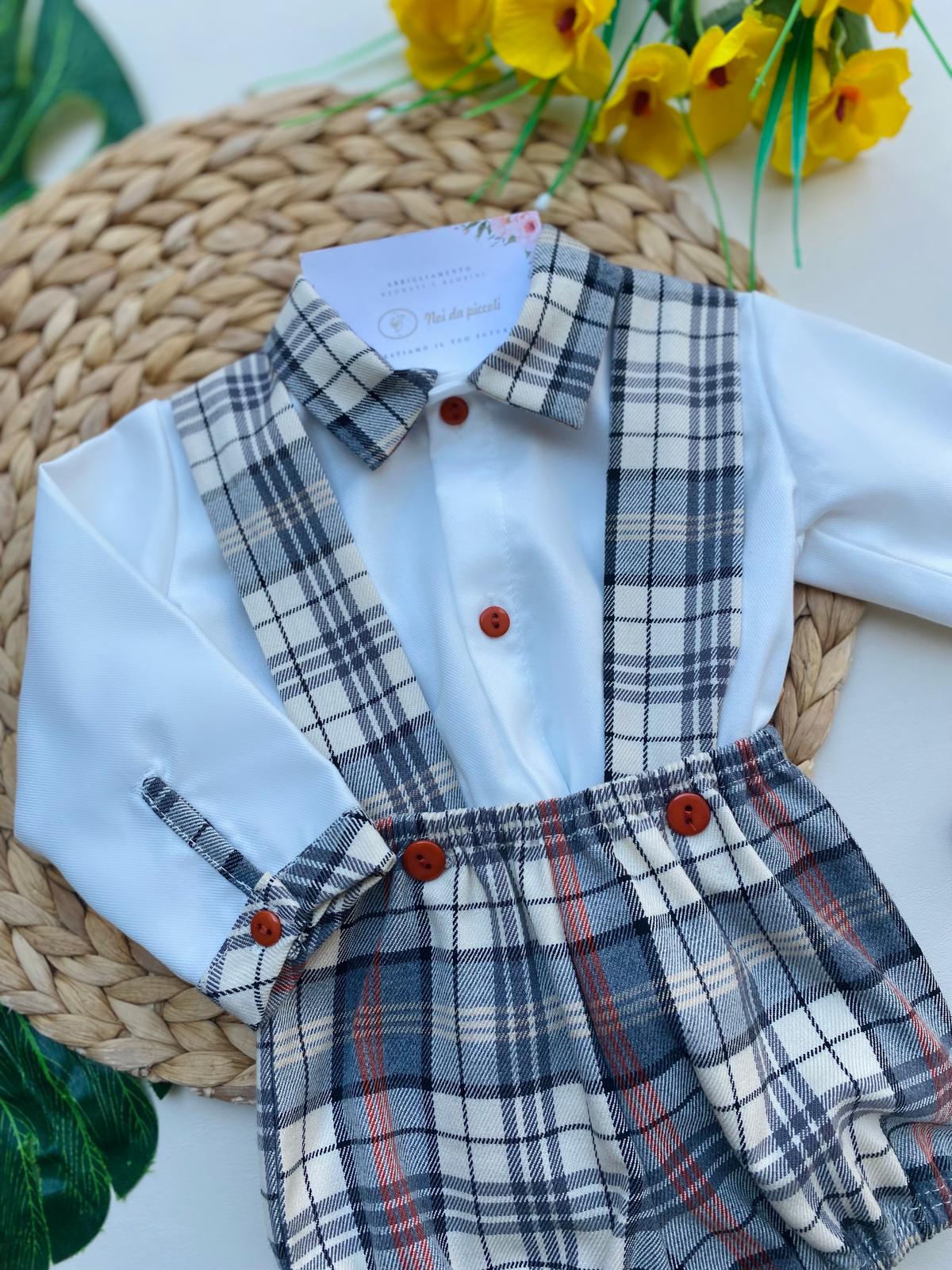 SALOPETTE CON CAMICIA A QUADRONI FILATO CALDO RUGGINE - Noi da piccoli