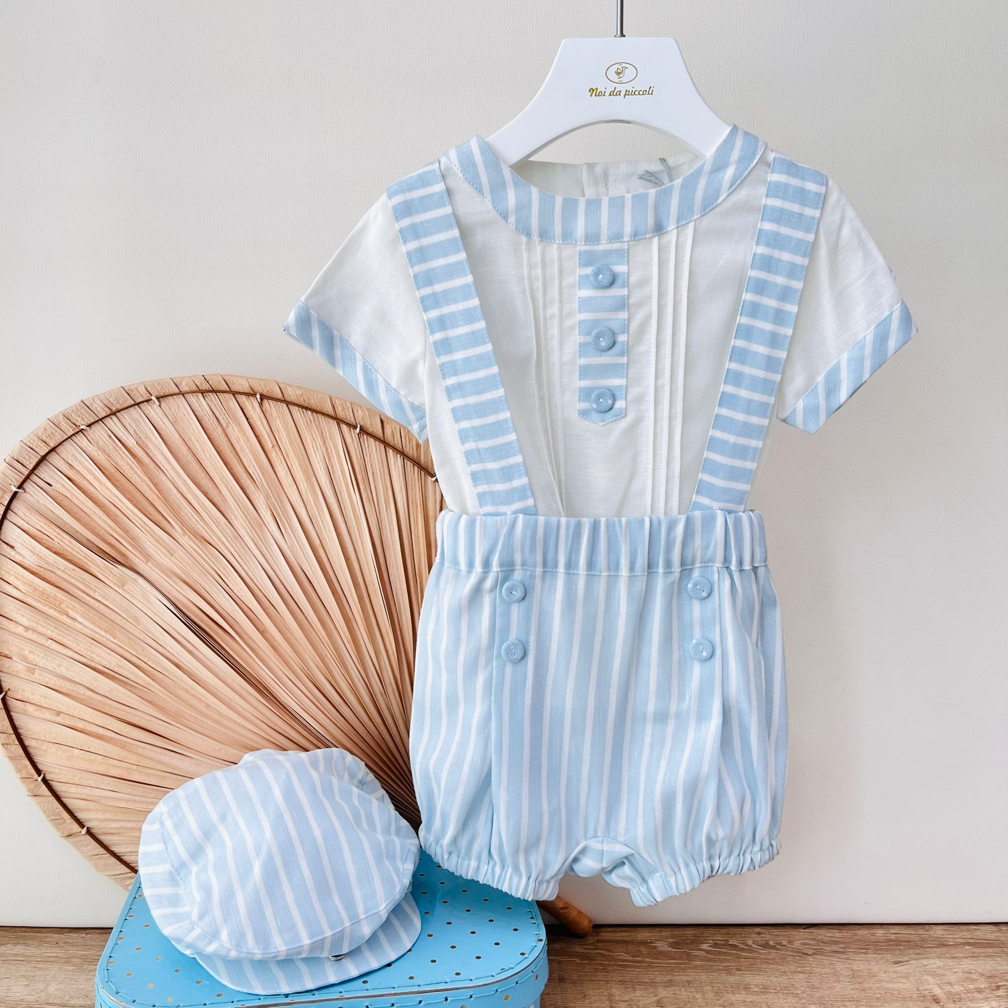 SALOPETTE CON COPPOLA LINO E COTONE CIELO - Noi da piccoli