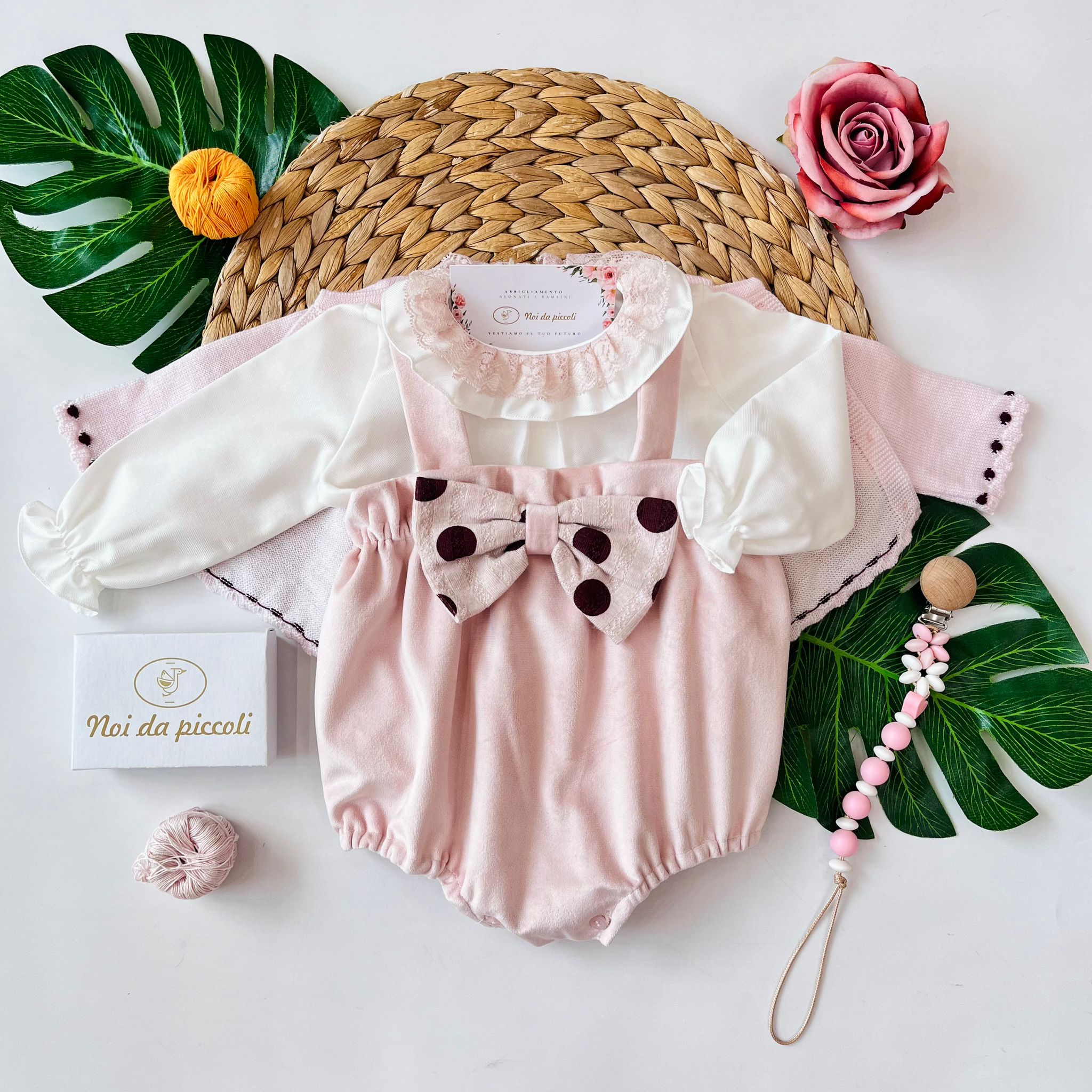 SALOPETTE CON GOLFINO 100% CALDO COTONE ROSA BORDO' - Noi da piccoli