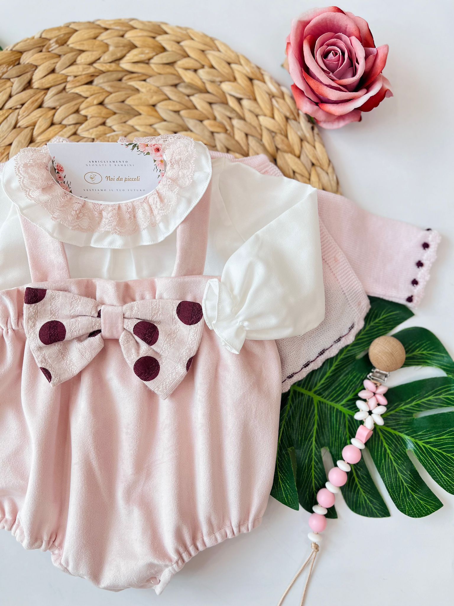 SALOPETTE CON GOLFINO 100% CALDO COTONE ROSA BORDO' - Noi da piccoli