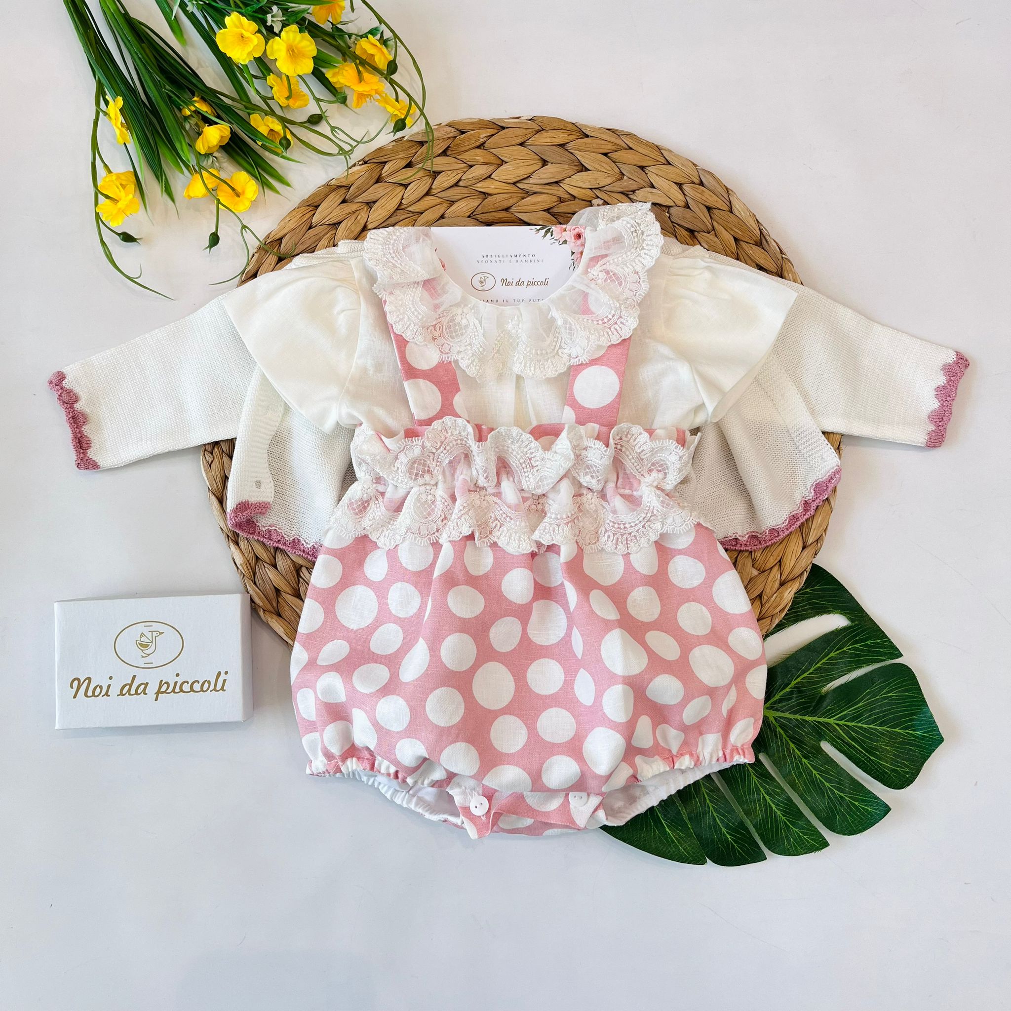 SALOPETTE CON GOLFINO 100 % COTONE ROSA - Noi da piccoli