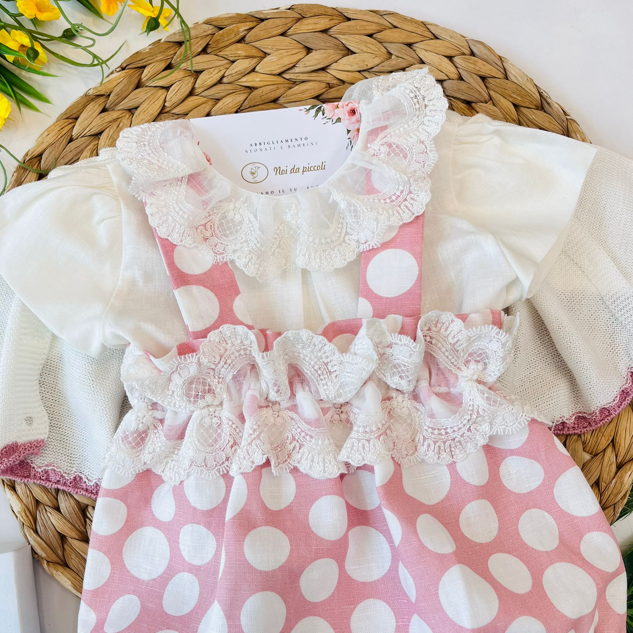 SALOPETTE CON GOLFINO 100 % COTONE ROSA - Noi da piccoli