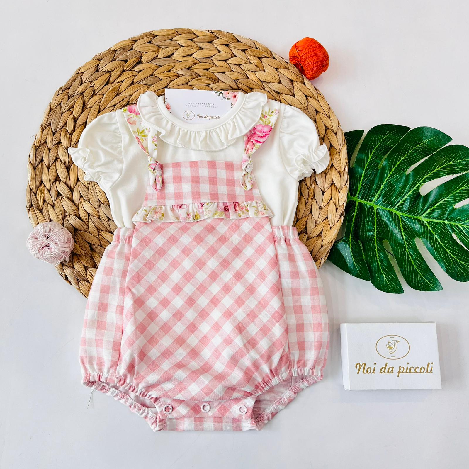 SALOPETTE CON MAGLIETTINA 100 % COTONE ROSA - Noi da piccoli