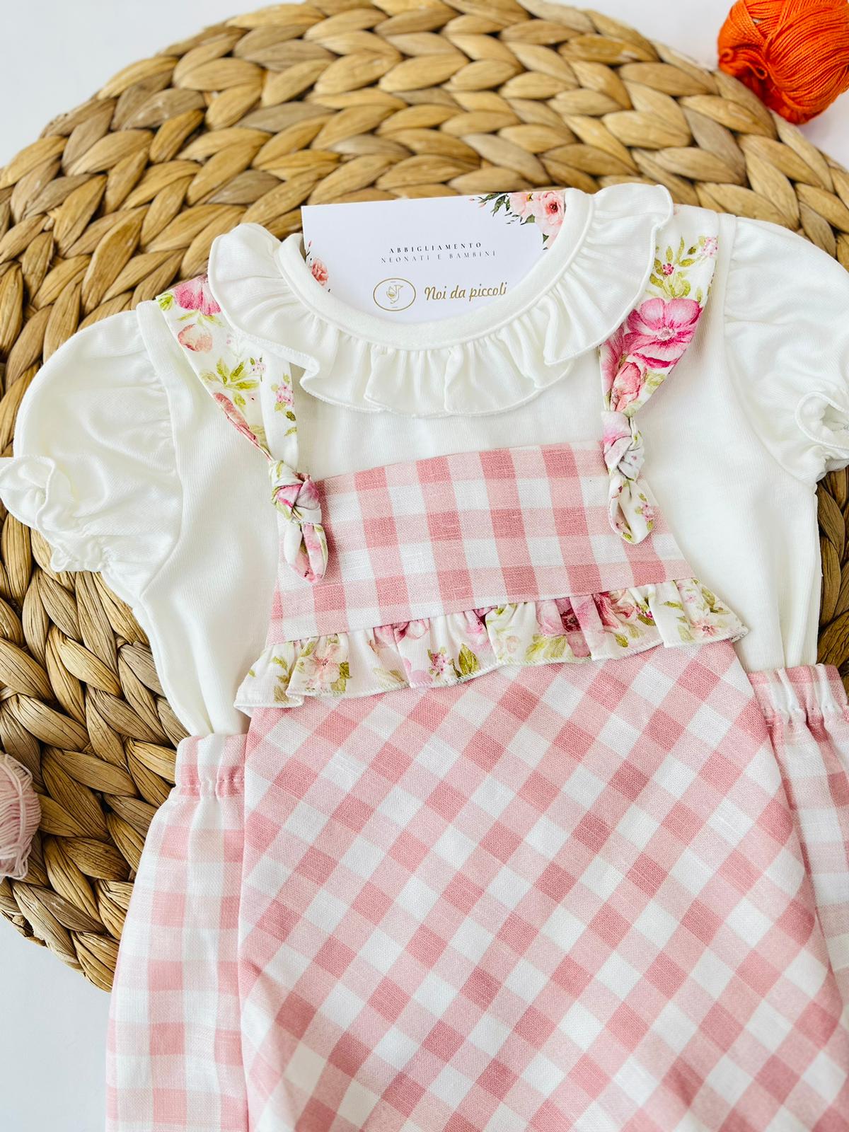 SALOPETTE CON MAGLIETTINA 100 % COTONE ROSA - Noi da piccoli