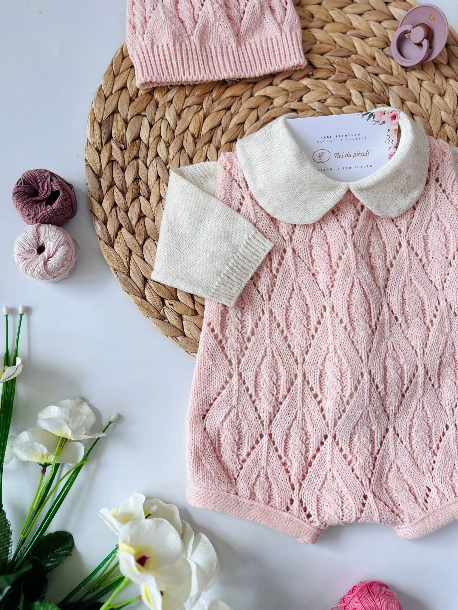 SALOPETTE CON MAGLIETTINA E SET PARURE ROSA BEIGE MISTO LANA - Noi da piccoli