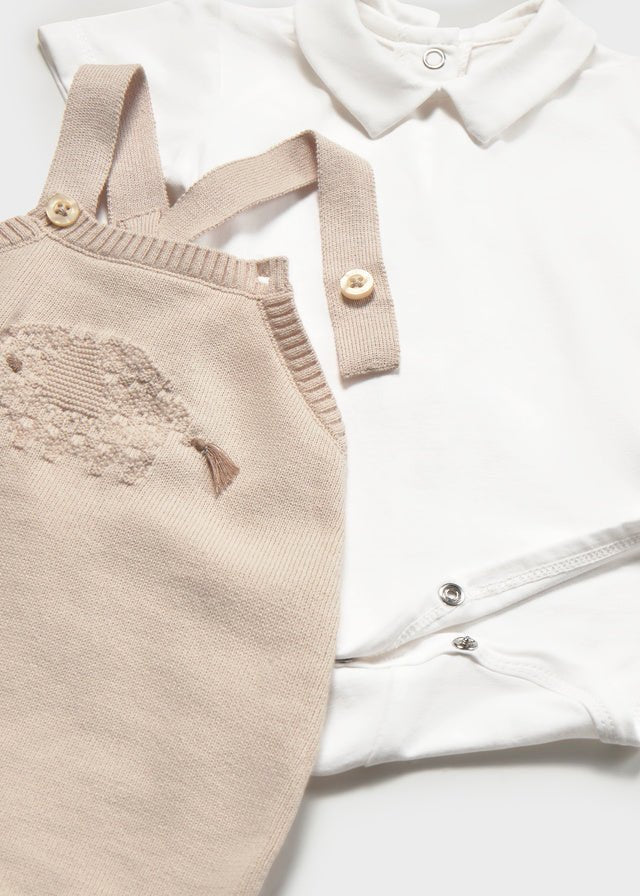 SALOPETTE CON MAGLIETTINA IN COTONE BEIGE - Noi da piccoli