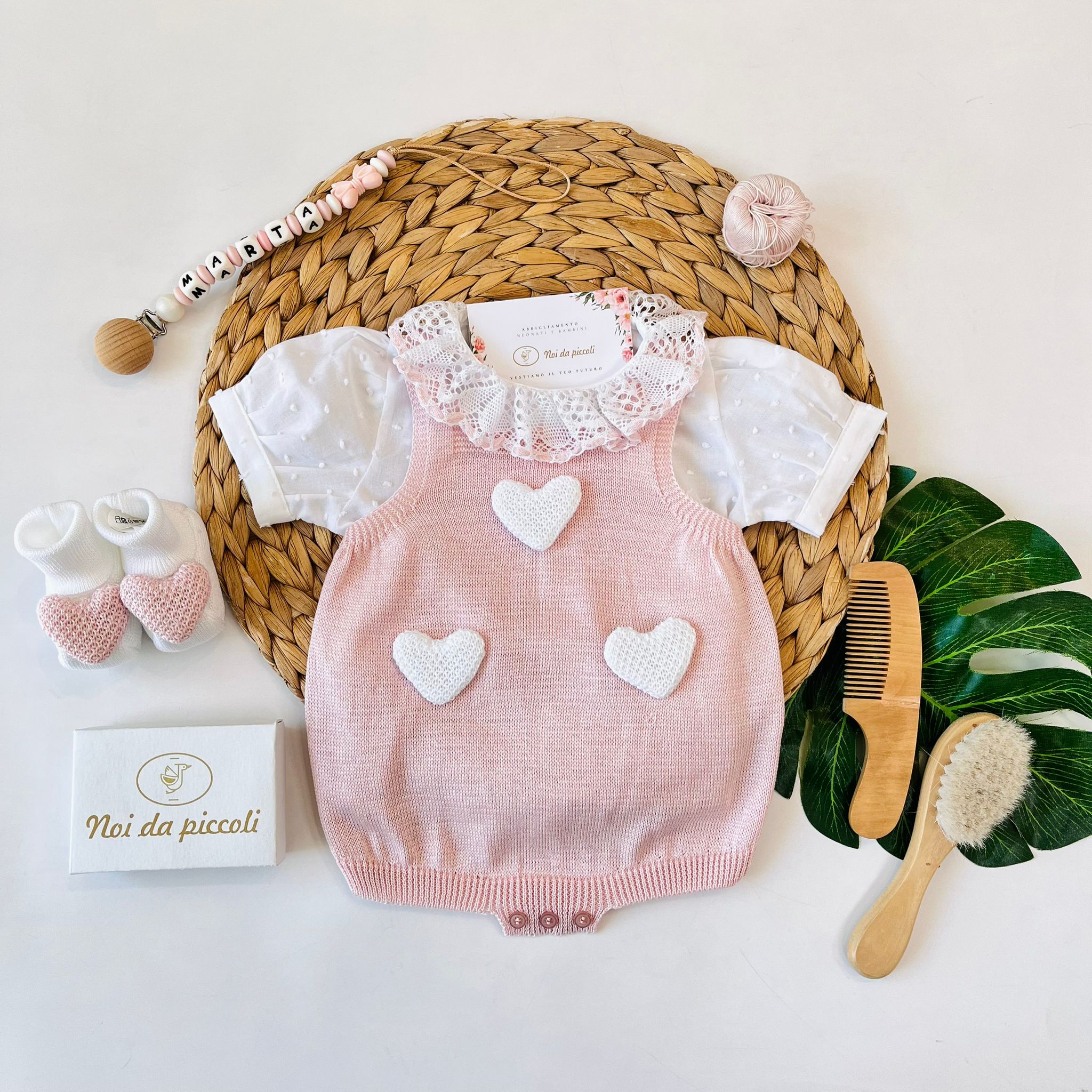 SALOPETTE CON PARURE 100% FILO DI COTONE BIANCO ROSA CIPRIA - Noi da piccoli