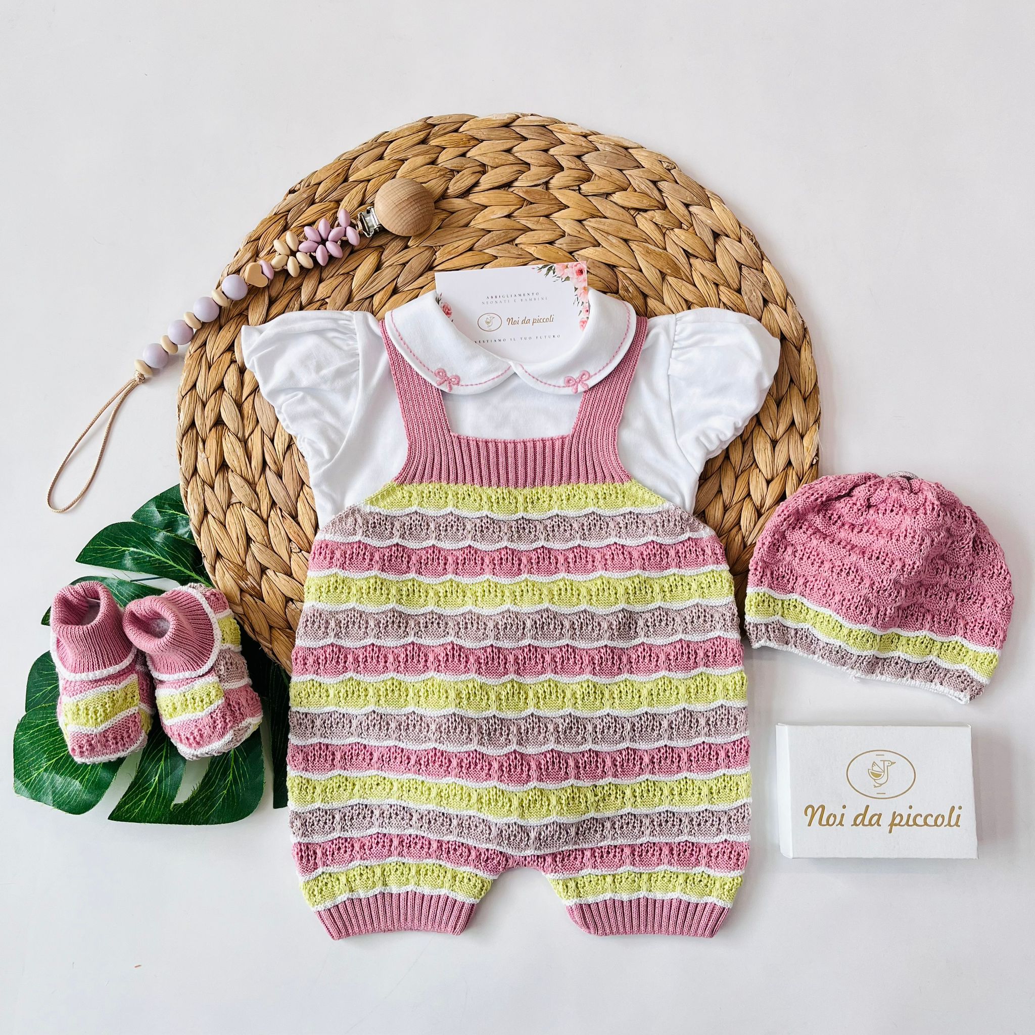 SALOPETTE CON PARURE 100% FILO DI COTONE MELOGRANO MULTICOLOR - Noi da piccoli