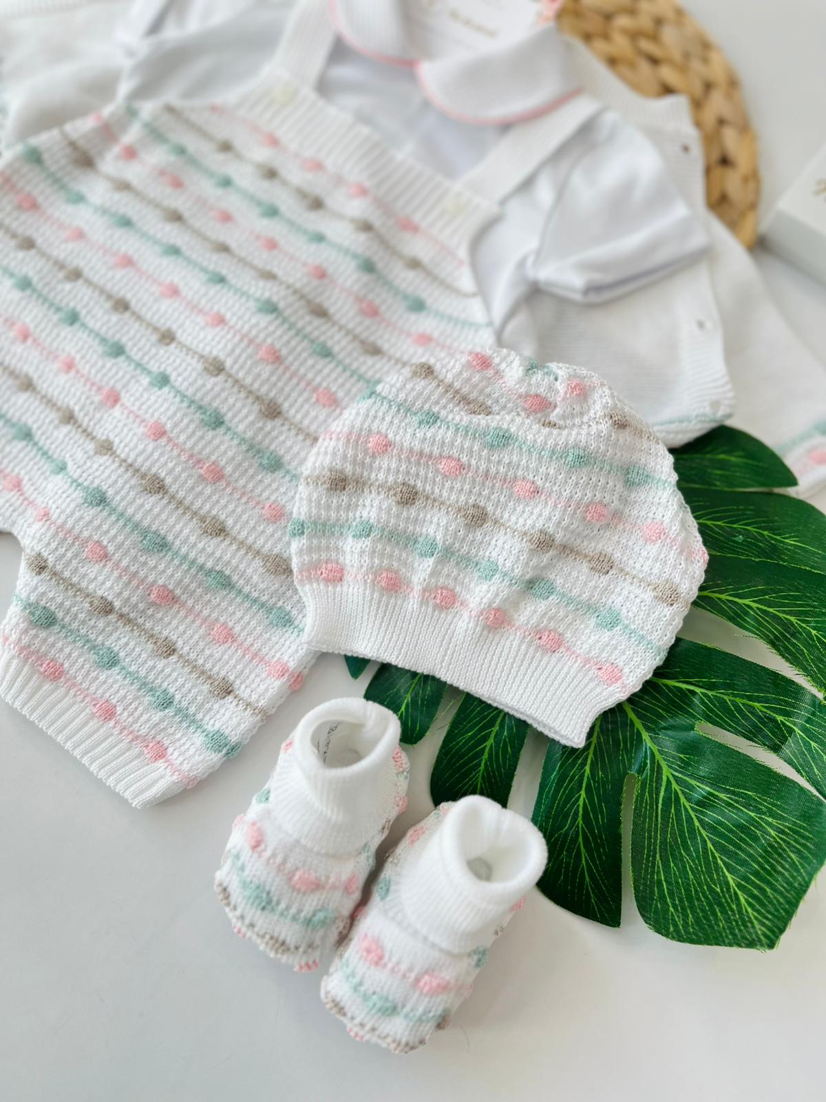 SALOPETTE CON PARURE 100% FILO DI COTONE PESCO MULTICOLOR - Noi da piccoli