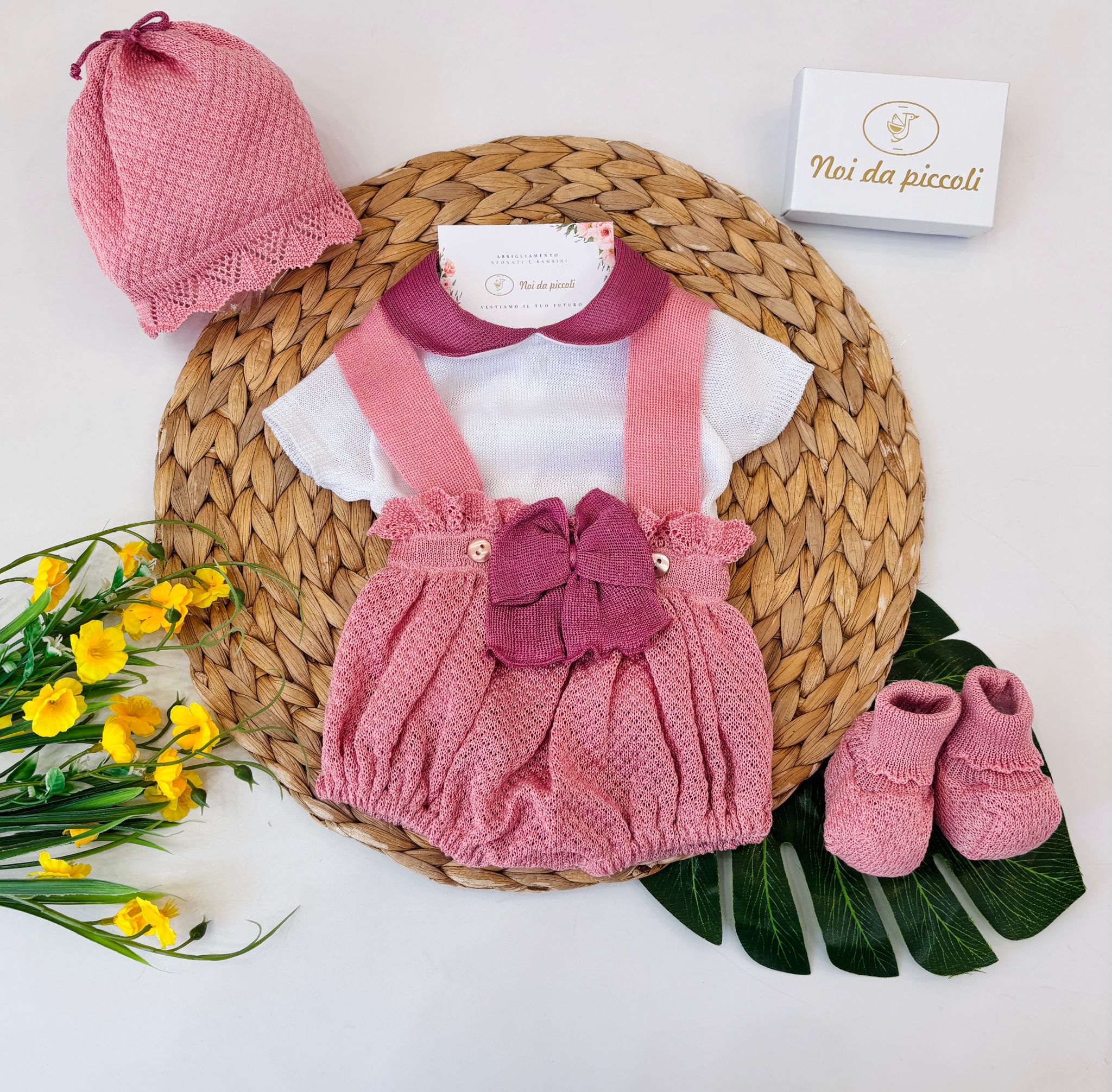 SALOPETTE CON PARURE 100% FILO DI COTONE ROSA - Noi da piccoli
