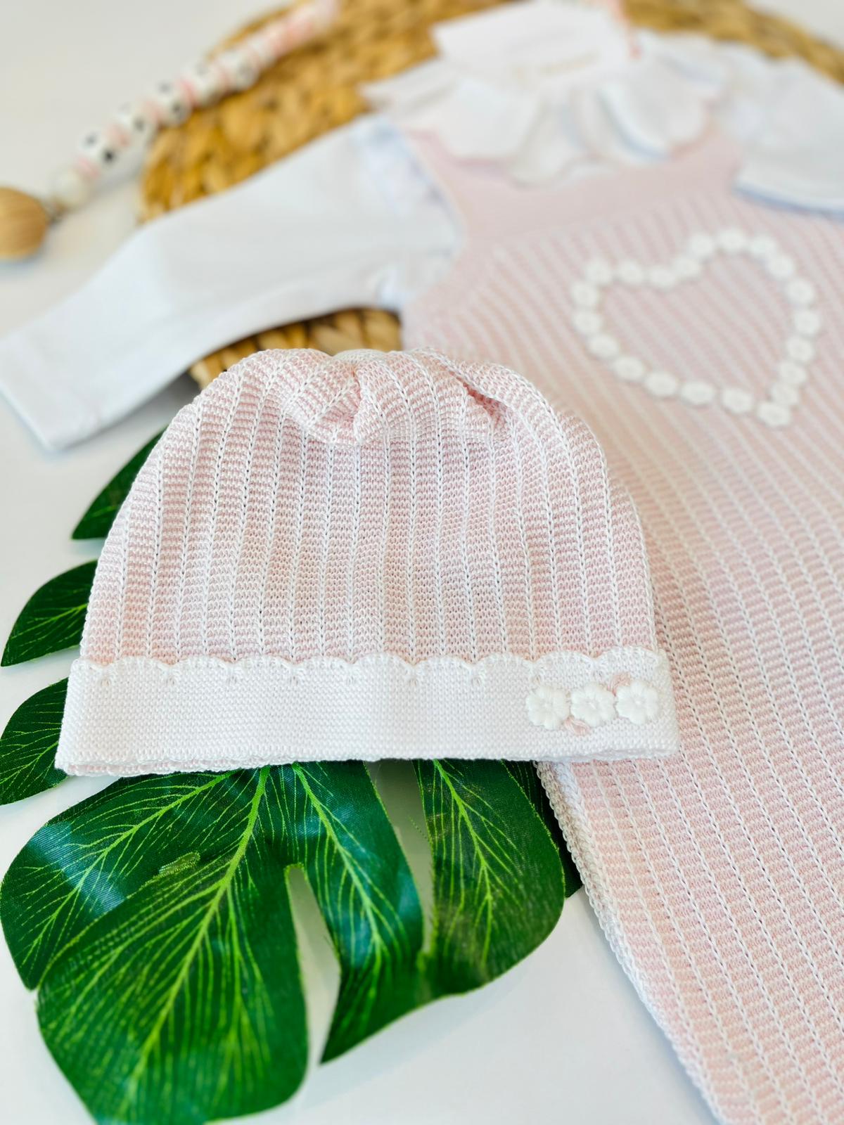 SALOPETTE CON PARURE 100% FILO DI COTONE ROSA CIPRIA BIANCO - Noi da piccoli