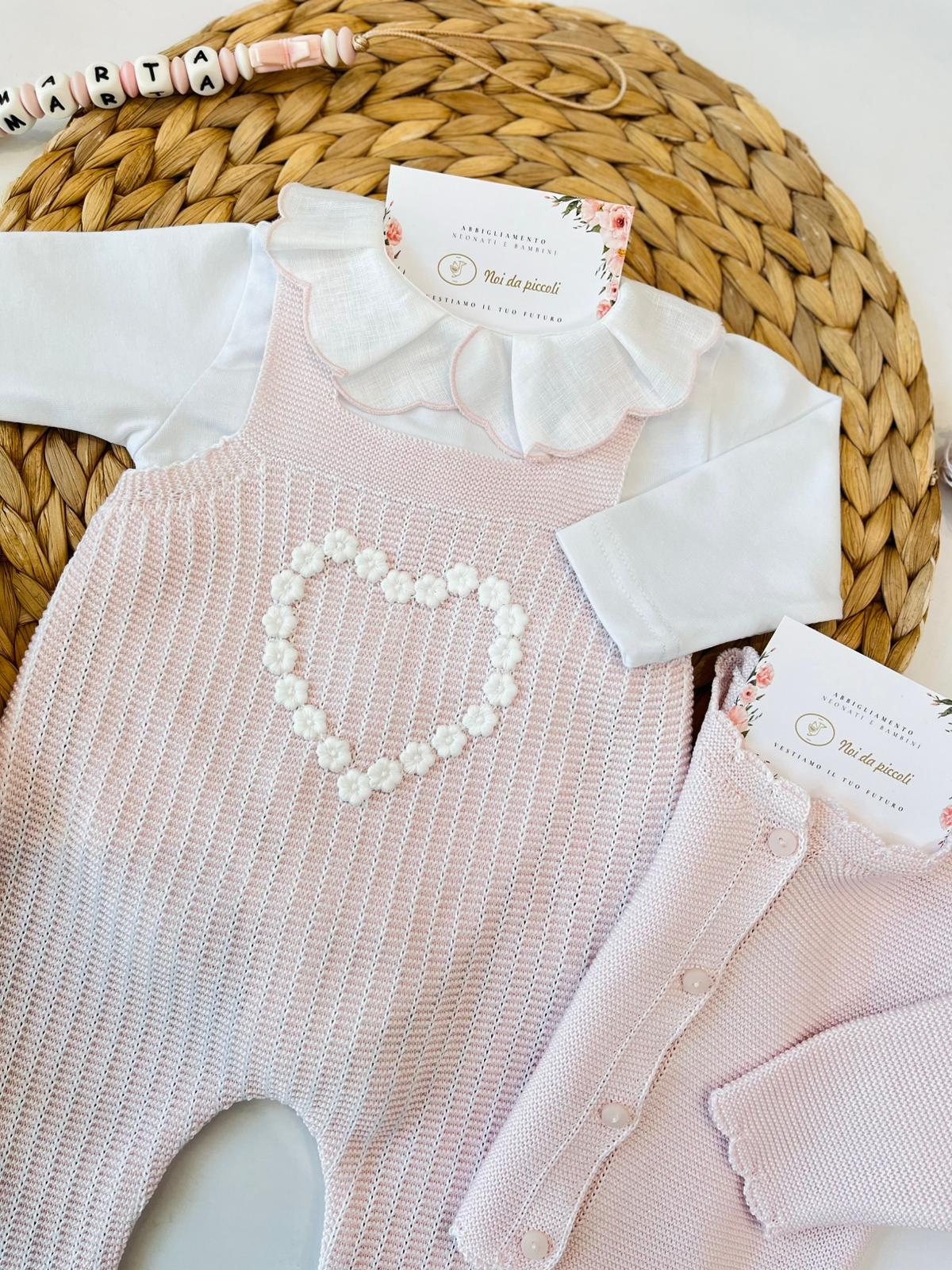 SALOPETTE CON PARURE 100% FILO DI COTONE ROSA CIPRIA BIANCO - Noi da piccoli