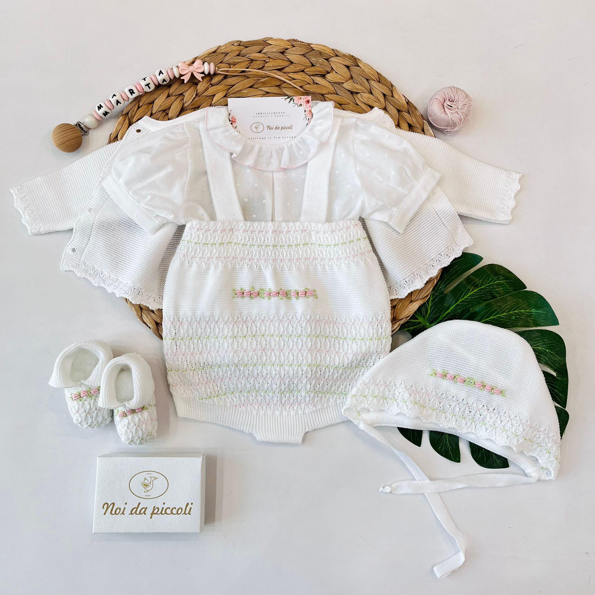 SALOPETTE CON PARURE 100% FILO DI COTONE ROSA LIME - Noi da piccoli