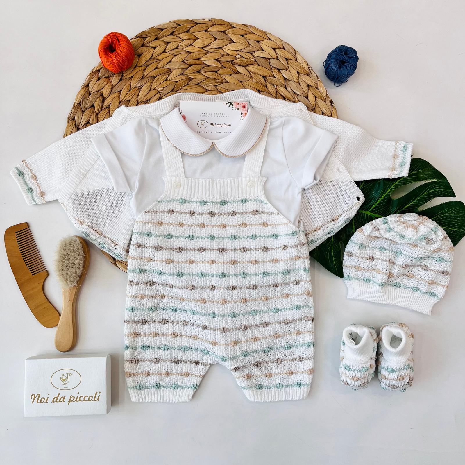 SALOPETTE CON PARURE 100% FILO DI COTONE SALVIA MULTICOLOR - Noi da piccoli