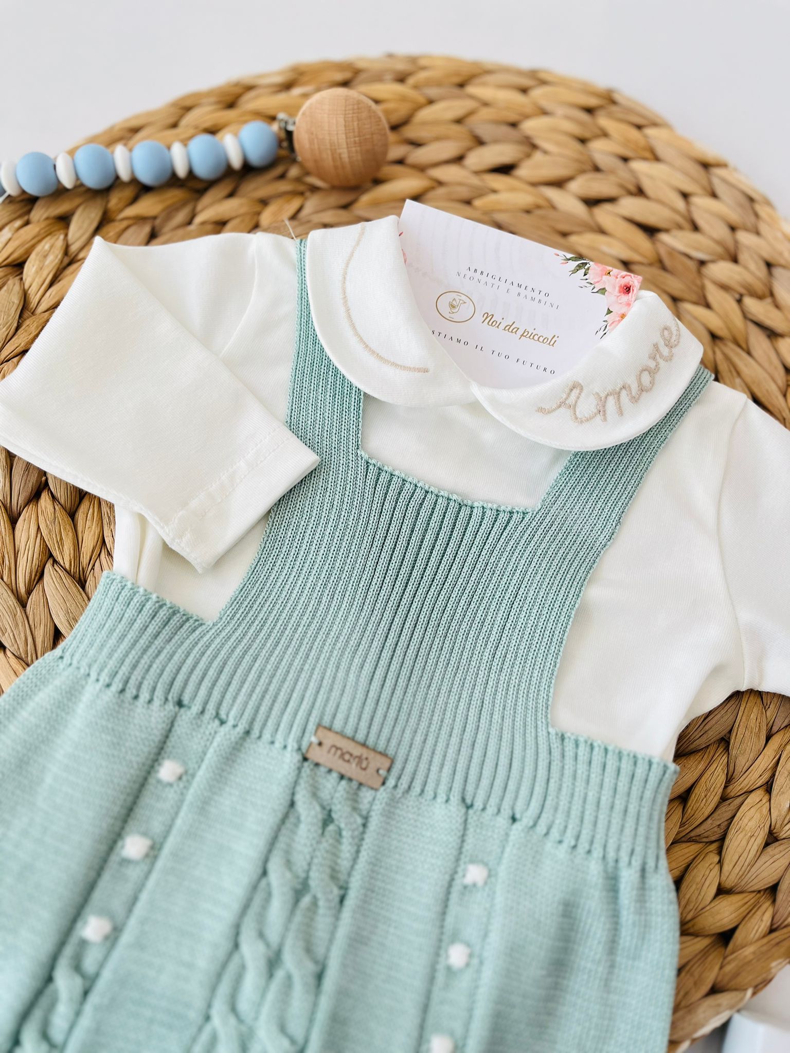 SALOPETTE CON PARURE 100% FILO DI COTONE VANIGLIA VERDE SALVIA - Noi da piccoli