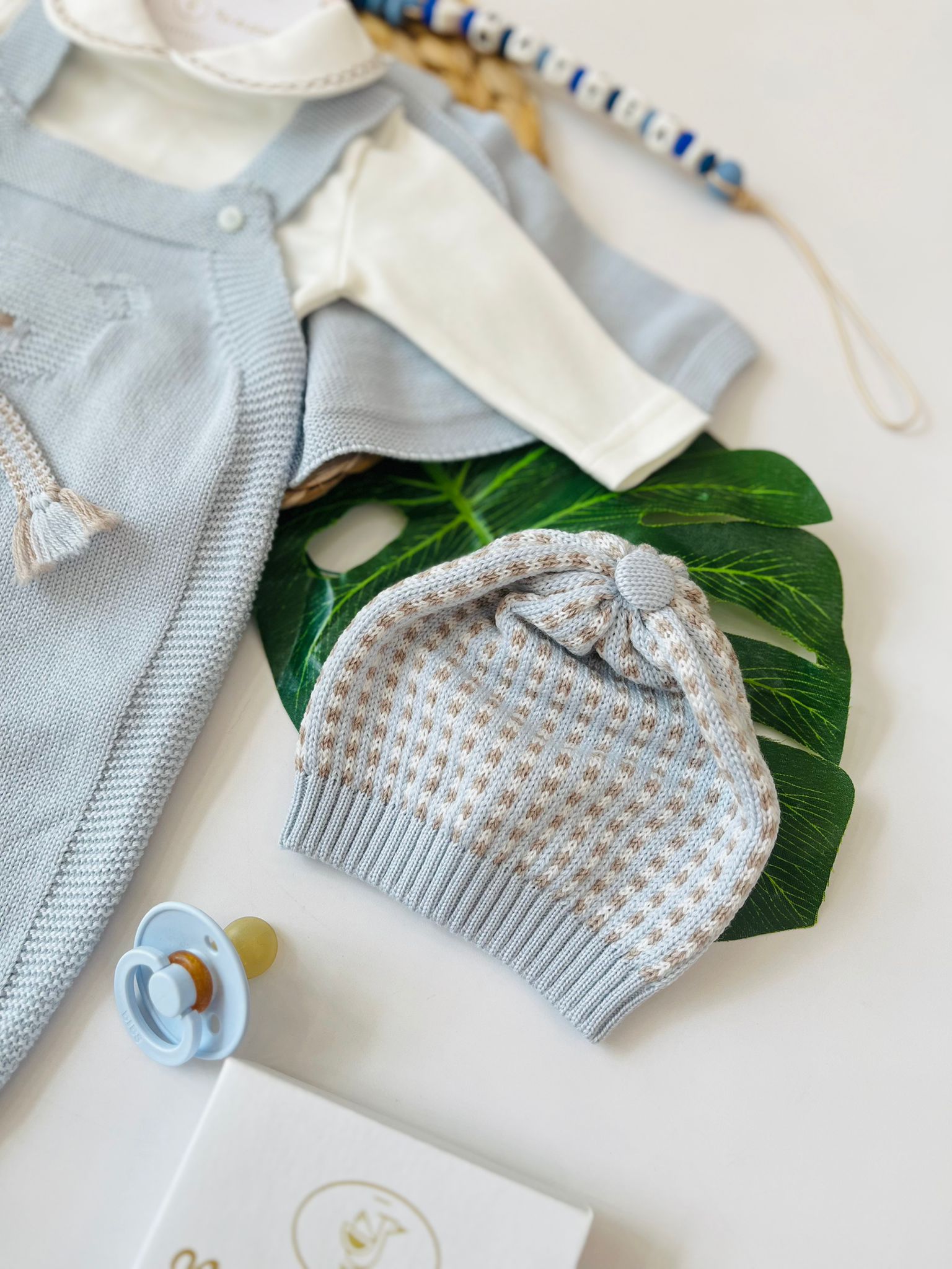 SALOPETTE CON PARURE 100% LANA CIELO TORTORA - Noi da piccoli