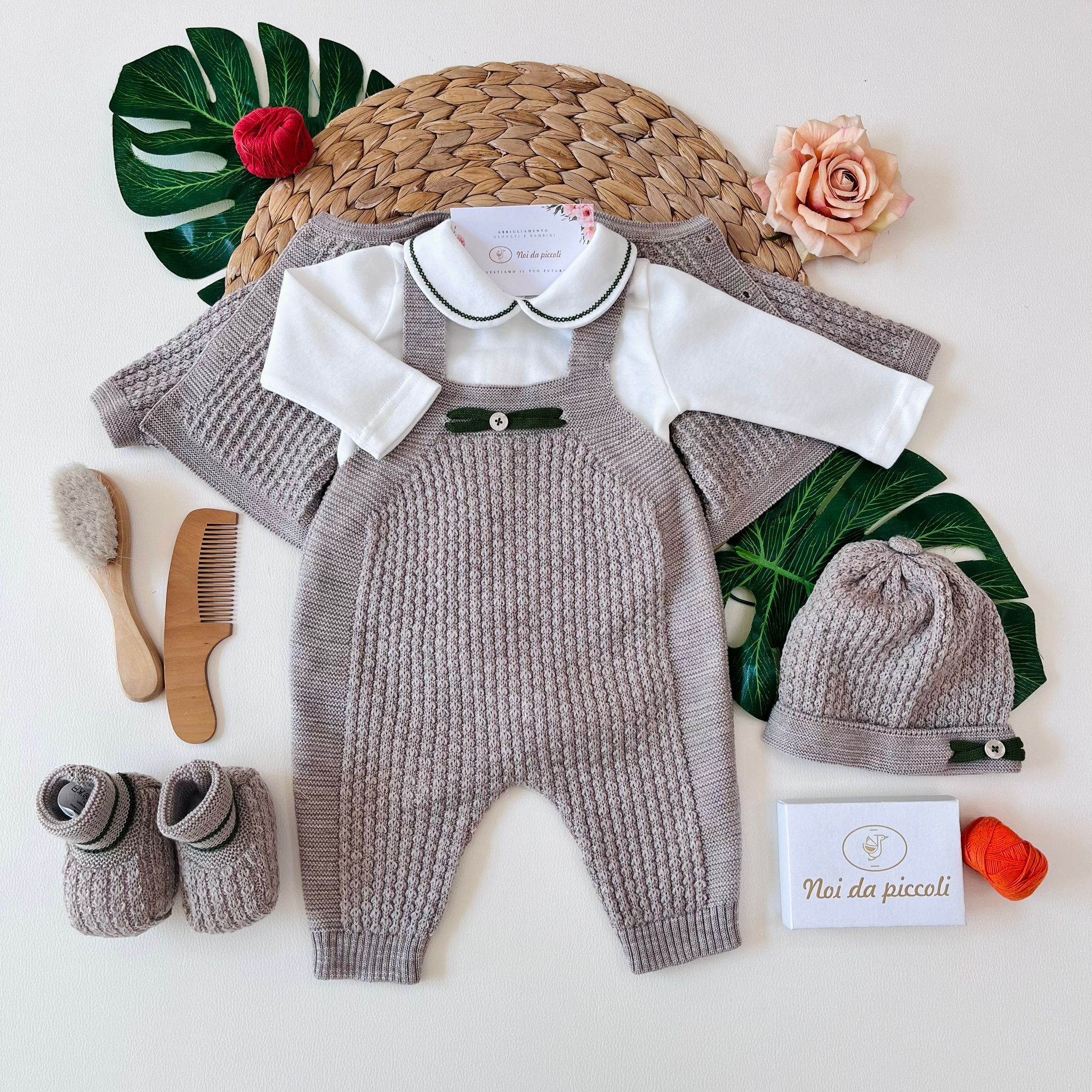 SALOPETTE CON PARURE 100% LANA TORTORA VERDE OLIVA - Noi da piccoli