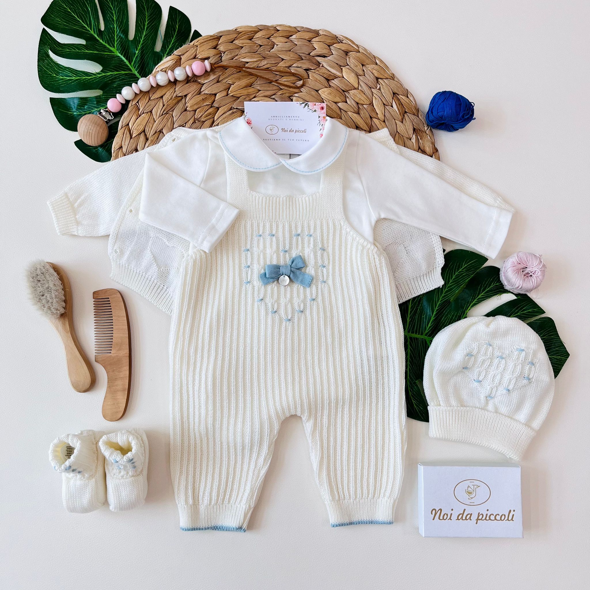 SALOPETTE CON PARURE 100% LANA VANIGLIA ACQUA MARINA - Noi da piccoli