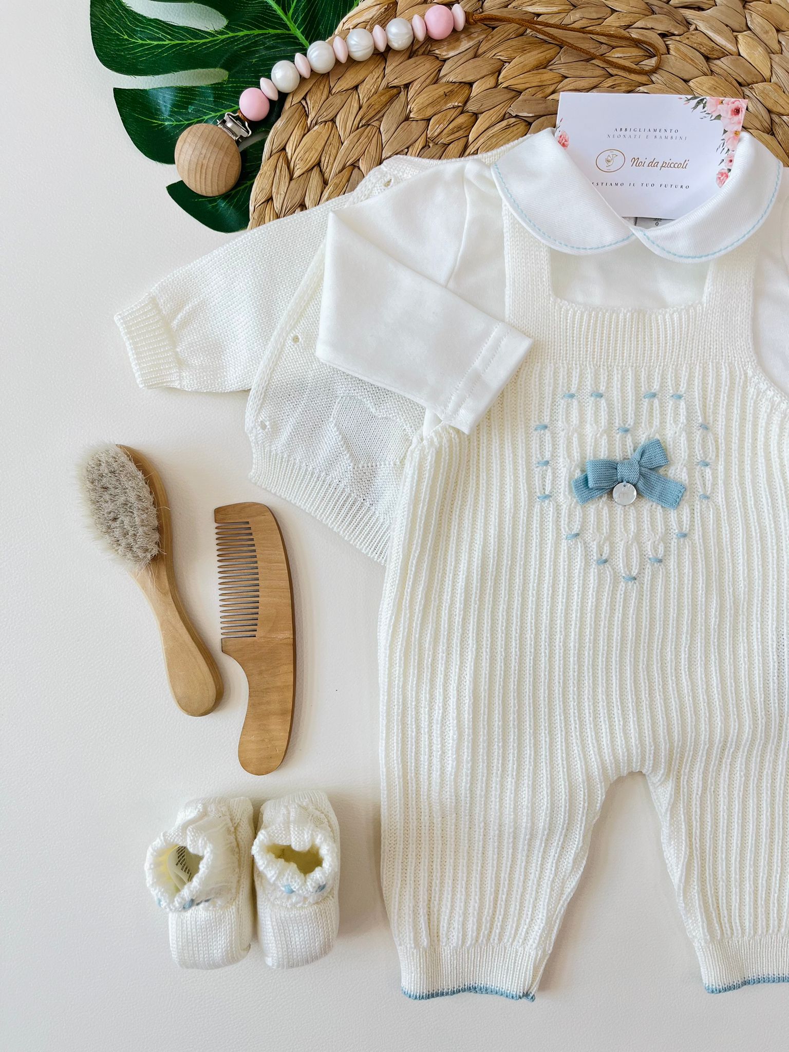 SALOPETTE CON PARURE 100% LANA VANIGLIA ACQUA MARINA - Noi da piccoli