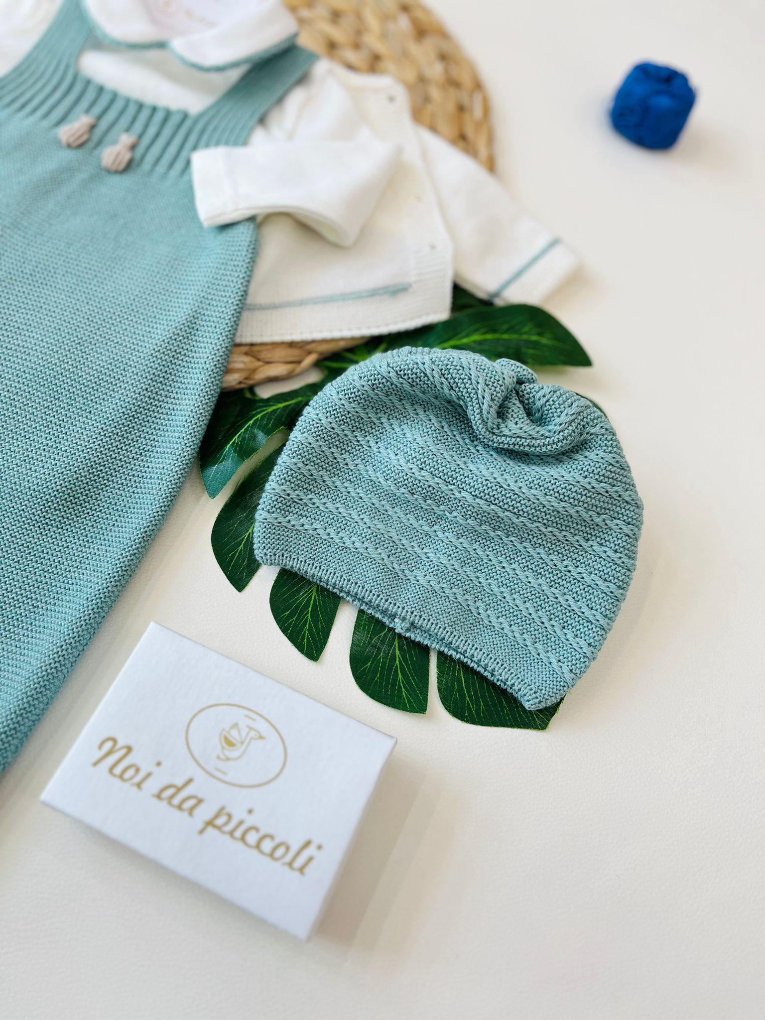 SALOPETTE CON PARURE 100% LANA VANIGLIA VERDE SALVIA - Noi da piccoli