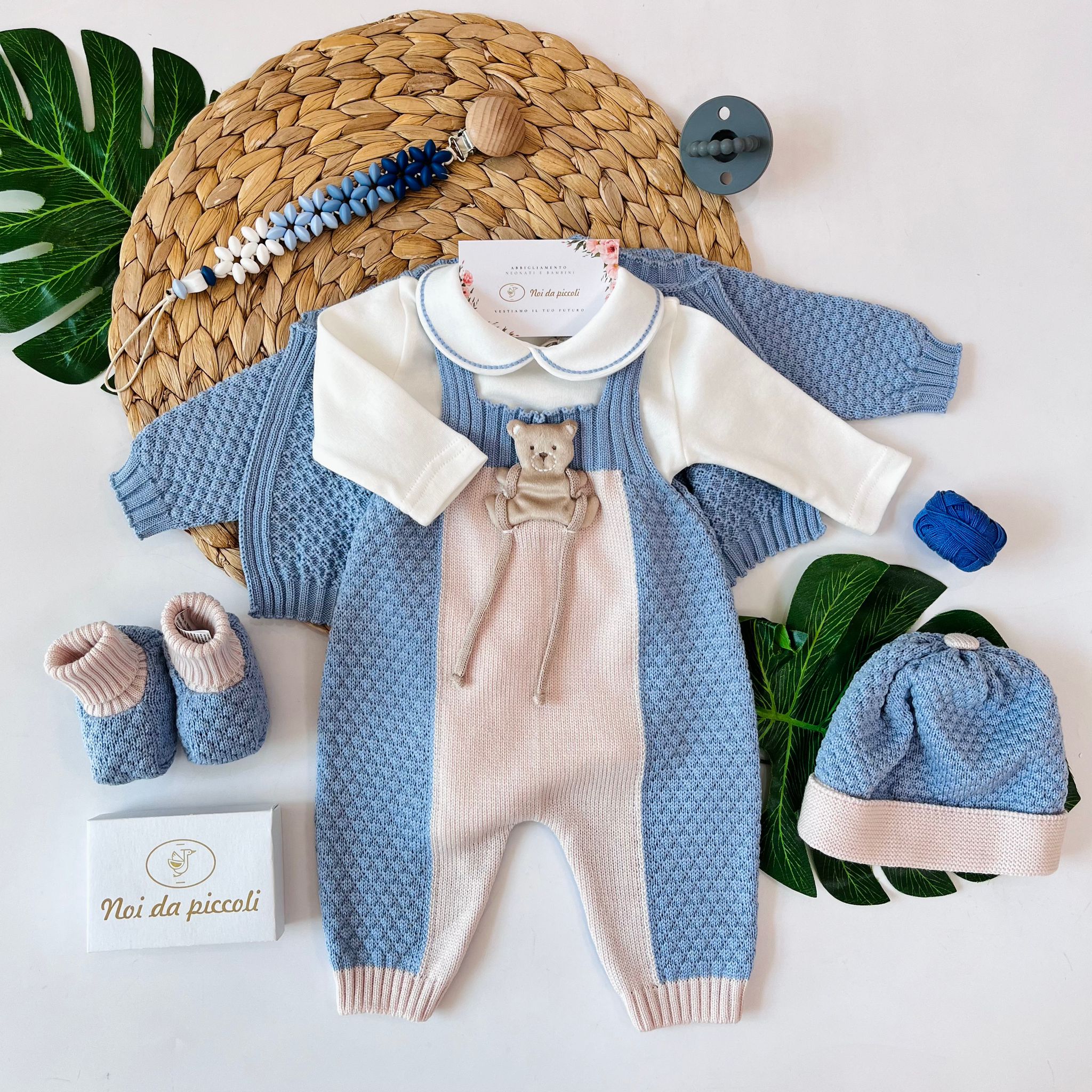 SALOPETTE CON PARURE NATURALBIO 100% LANA CIELO POLVERE - Noi da piccoli