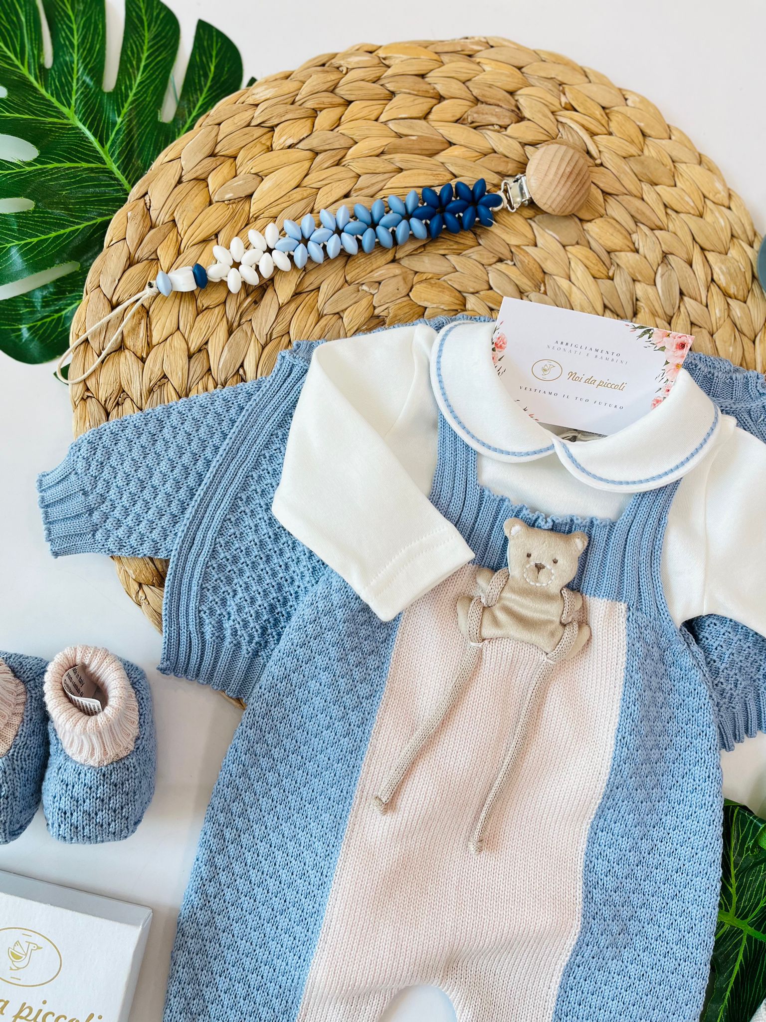 SALOPETTE CON PARURE NATURALBIO 100% LANA CIELO POLVERE - Noi da piccoli