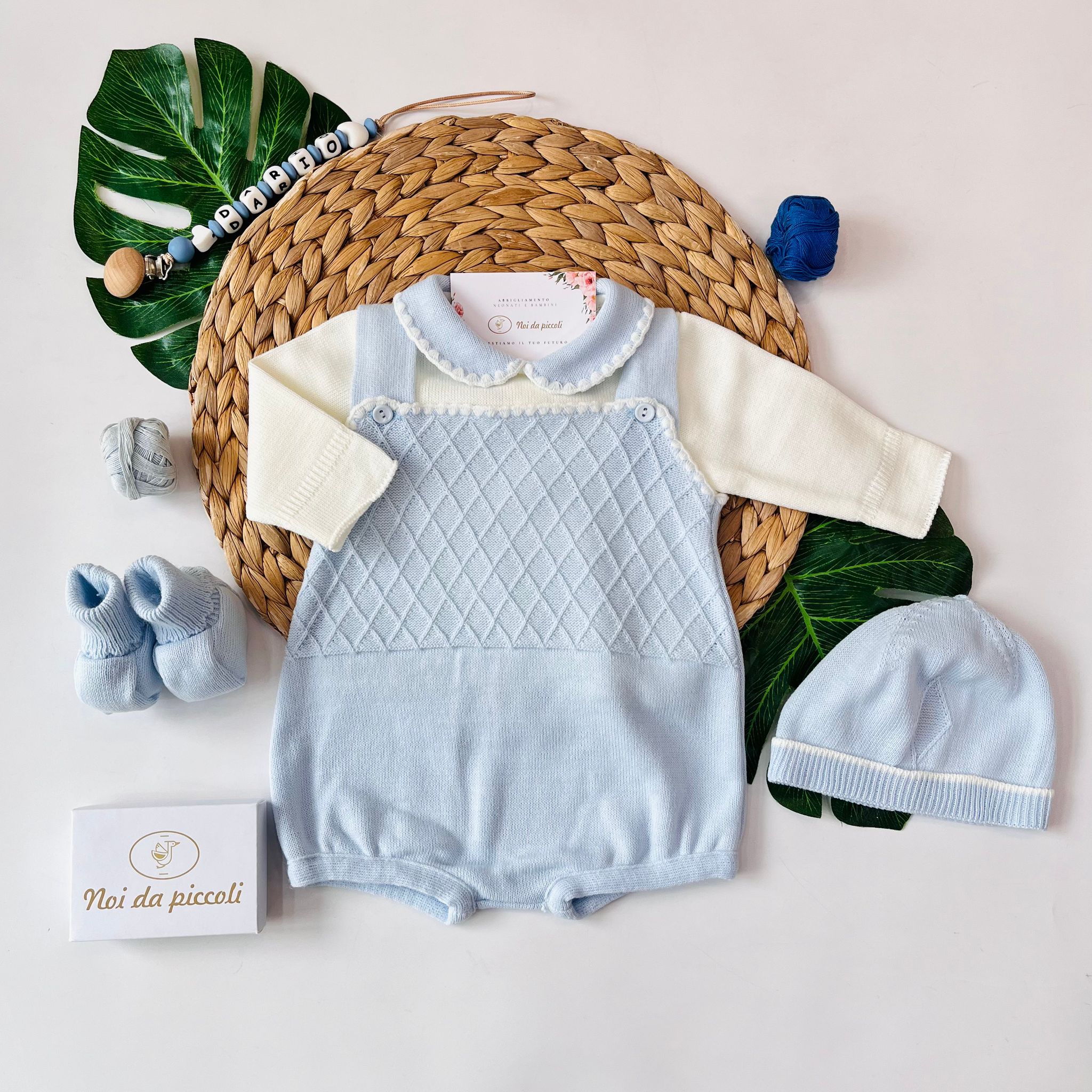 SALOPETTE CON PARURE ROMBI FILATO CALDO PANNA CIELO - Noi da piccoli