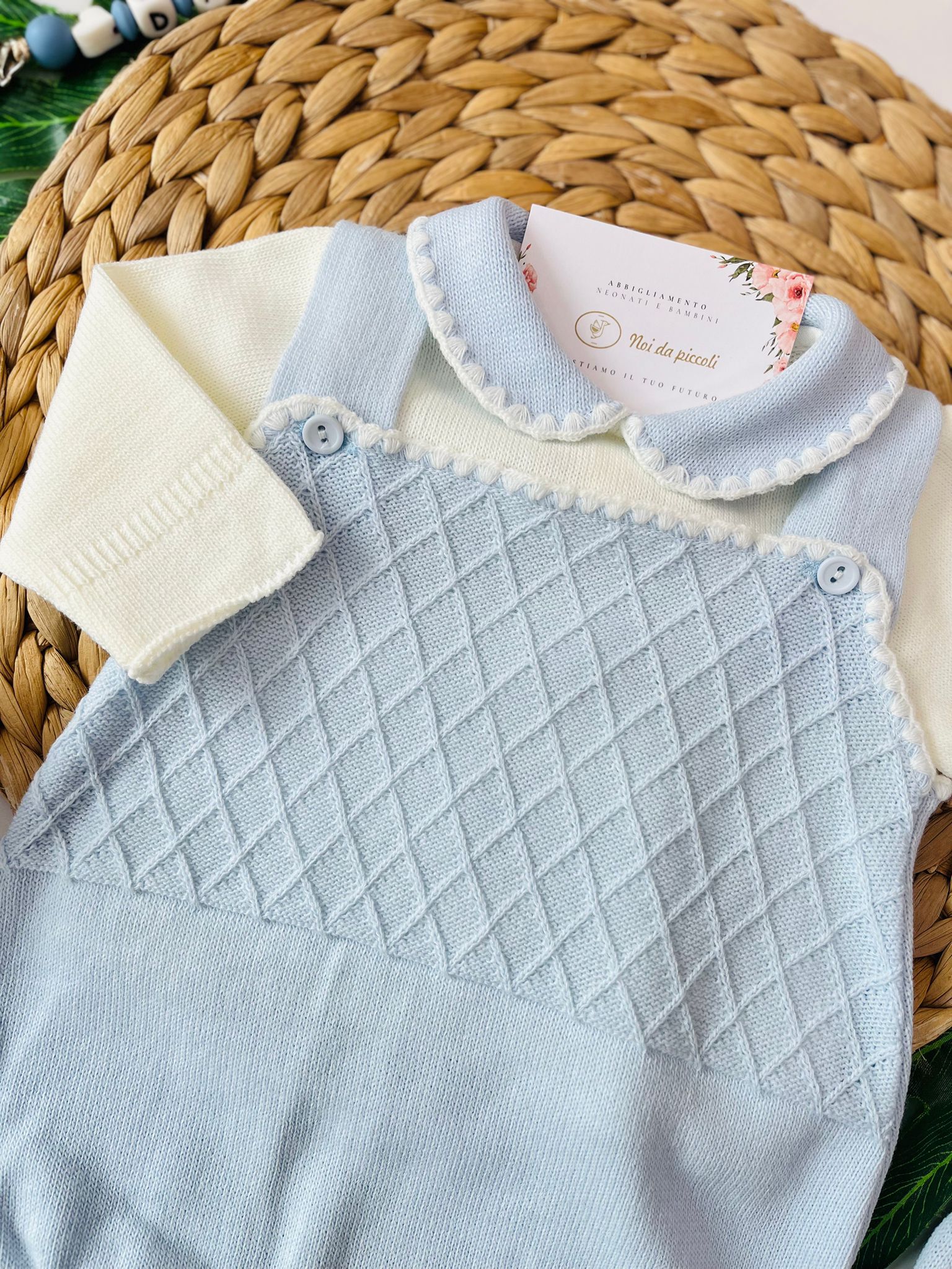 SALOPETTE CON PARURE ROMBI FILATO CALDO PANNA CIELO - Noi da piccoli