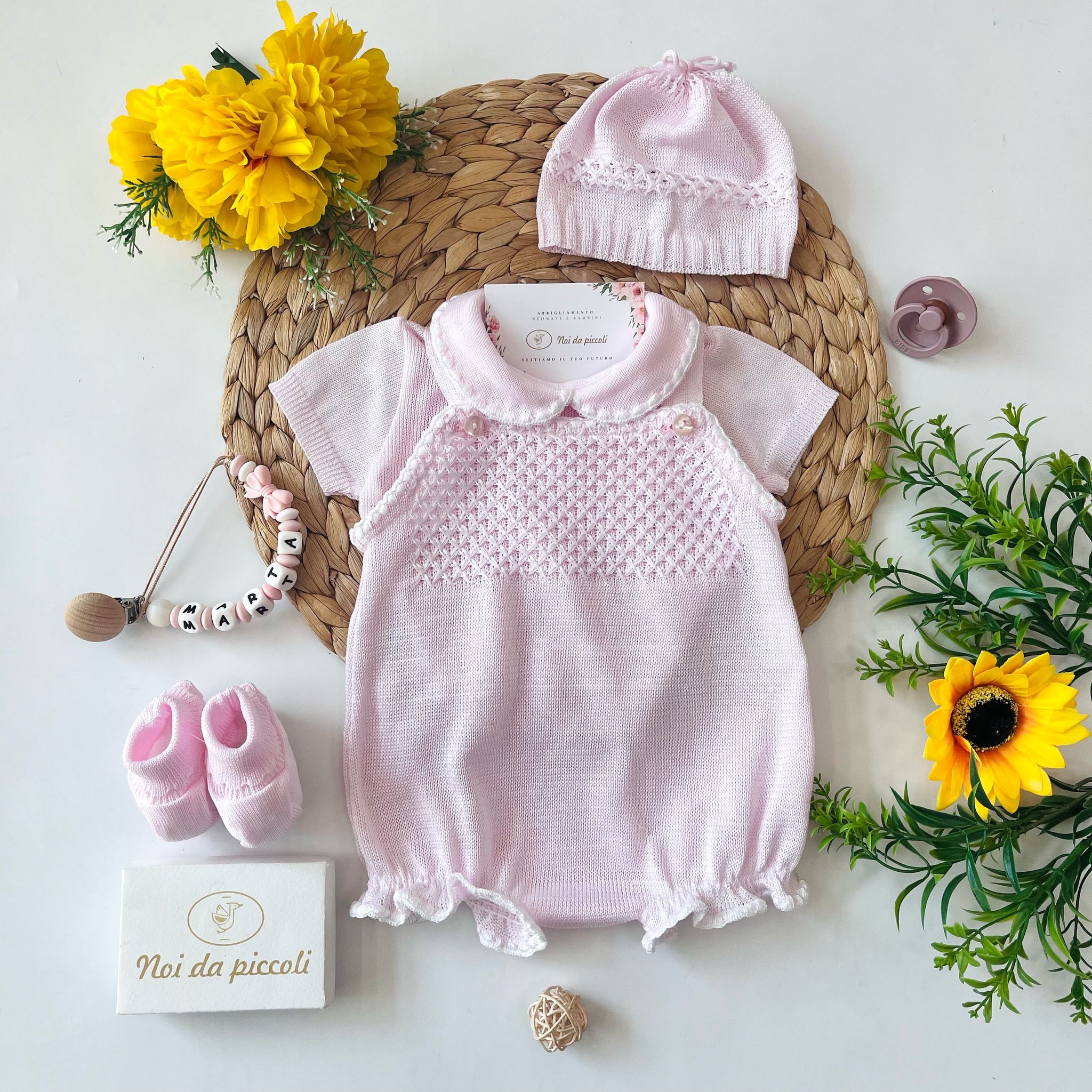 salopette con set parure 100 % COTONE Rosa - Noi da piccoli