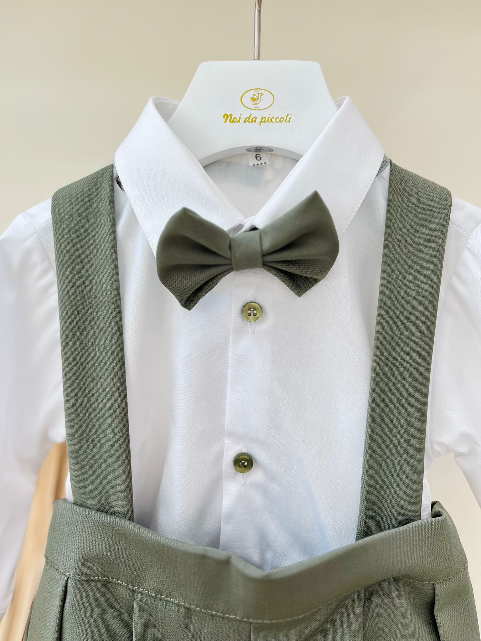 SALOPETTE E CAMICIA CON PAPILLON ABBINATO VERDE BOTTIGLIA - Noi da piccoli