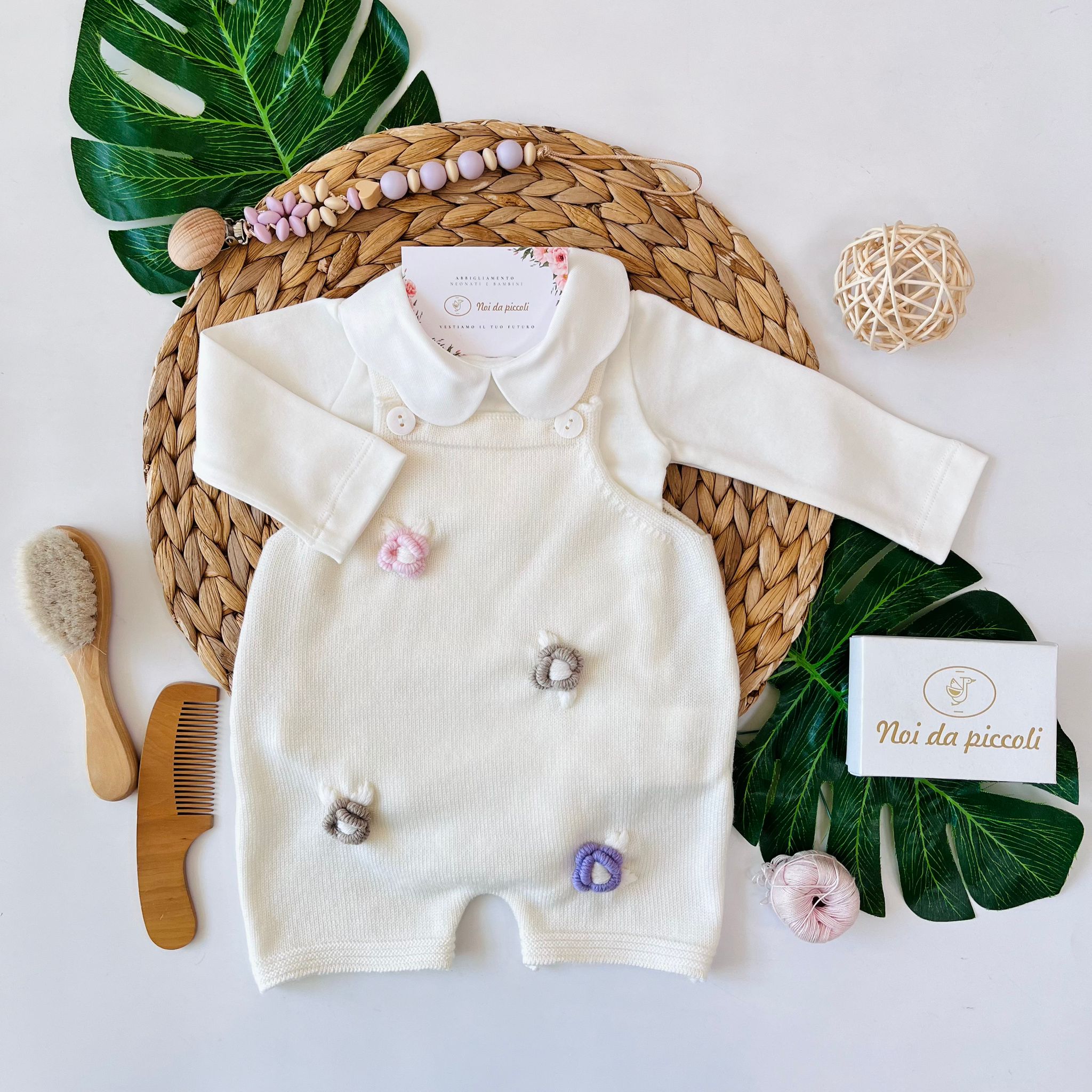 SALOPETTE FIORI 3D 100% LANA PANNA - Noi da piccoli