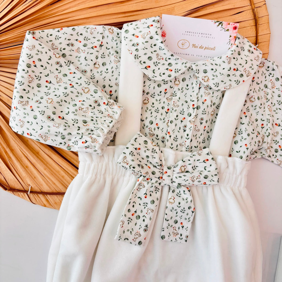 Salopette in Ciniglia e Caldo Cotone Verde Panna Bebe' Margo' - Noi da piccoli